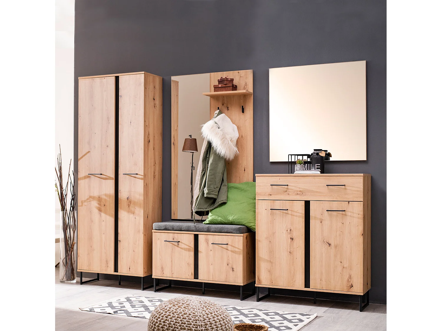 Armoire 70,5x194,5x35 cm Bois chêne naturel Ensemble de hall 5 pièces