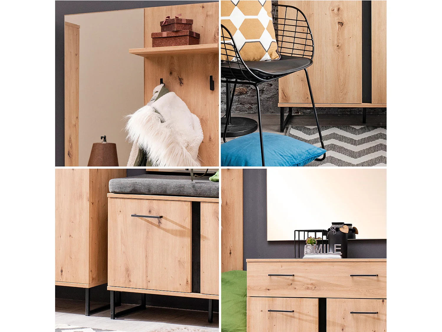 Armoire 70,5x194,5x35 cm Bois chêne naturel Ensemble de hall 5 pièces