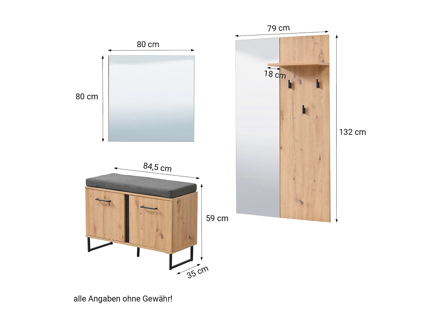 Armoire 70,5x194,5x35 cm Bois chêne naturel Ensemble de hall 5 pièces