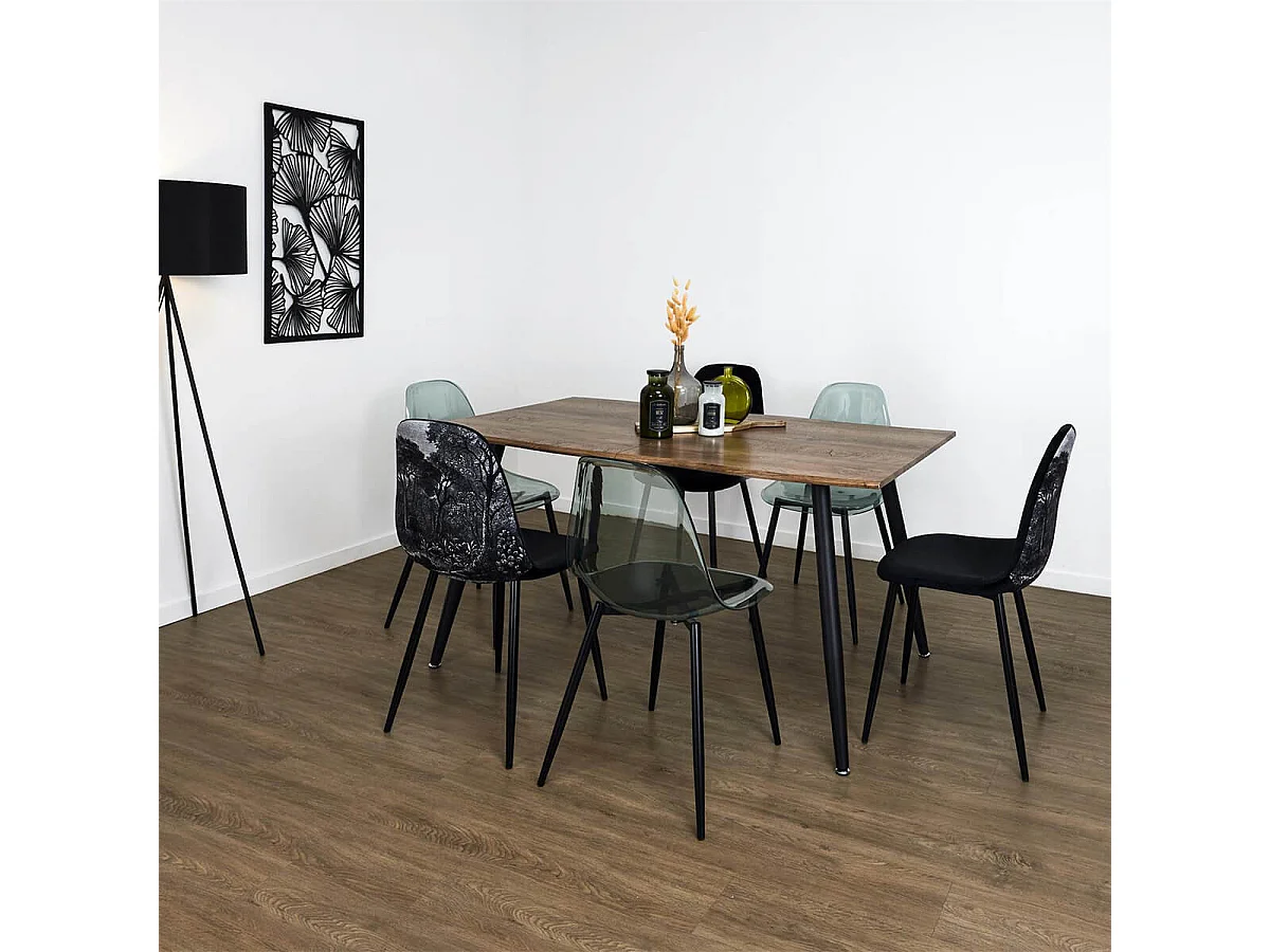 CORALIE - Table de Repas Allongeable en MDF Aspect Chêne Pieds Métal Noir