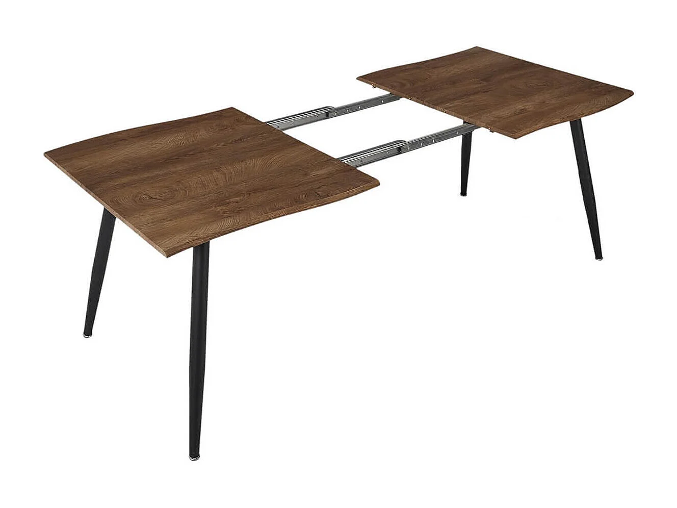 CORALIE - Table de Repas Allongeable en MDF Aspect Chêne Pieds Métal Noir