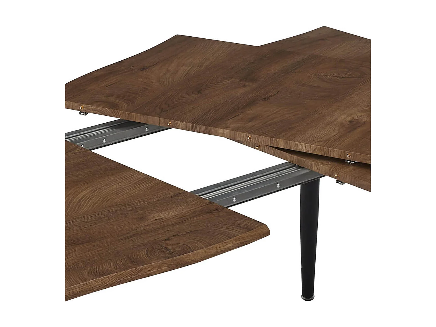 CORALIE - Table de Repas Allongeable en MDF Aspect Chêne Pieds Métal Noir