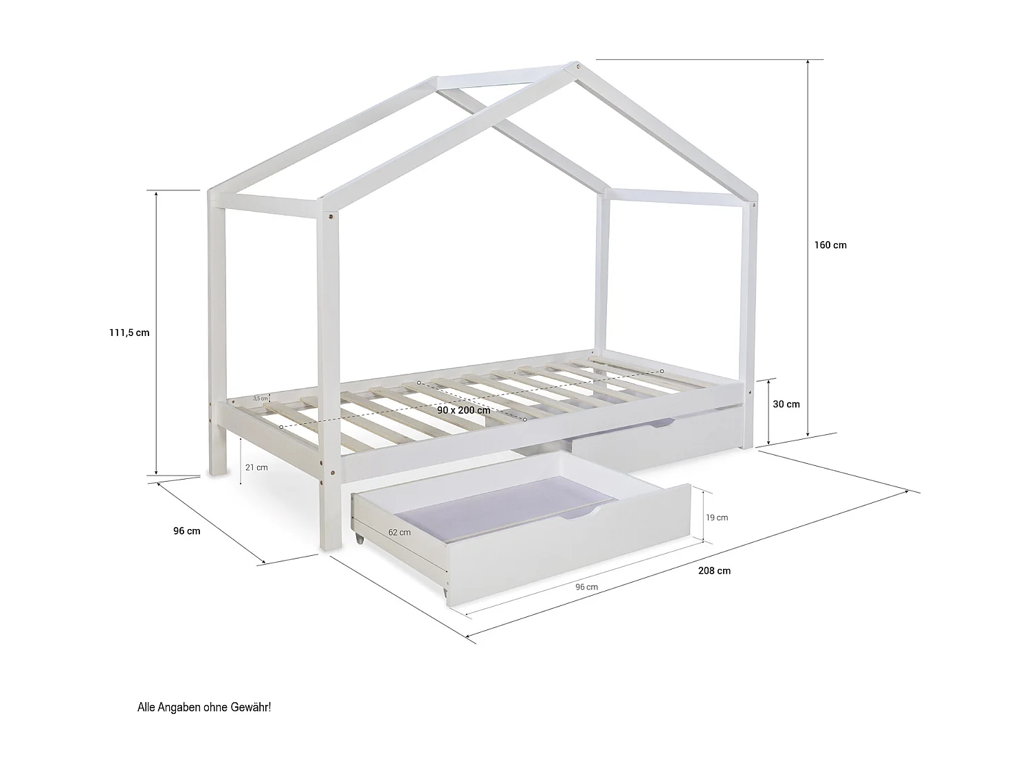 Kinderbett 90x200 cm Grau Hausbett Kinderbett Holzbett Kinderbett mit Schublade
