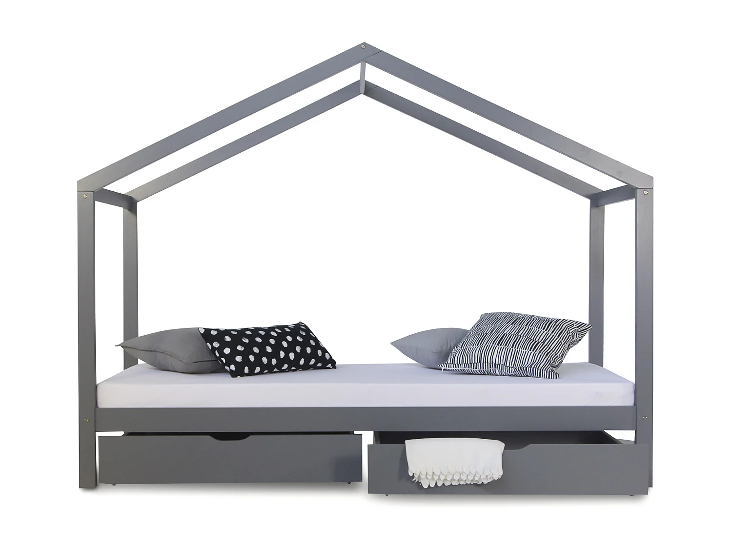 Kinderbett 90x200 cm Grau Hausbett Kinderbett Holzbett Kinderbett mit Schublade