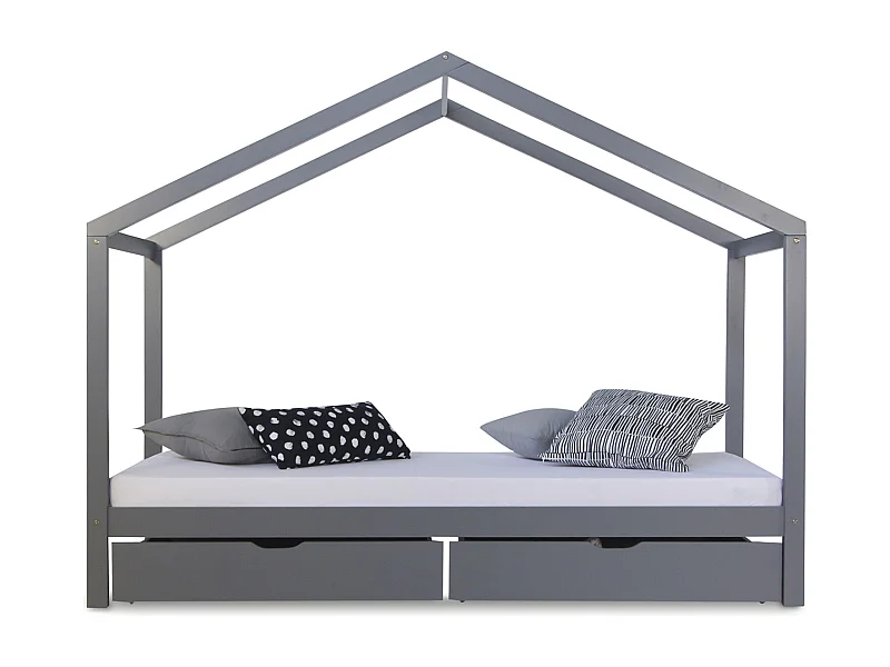 Kinderbett 90x200 cm Grau Hausbett Kinderbett Holzbett Kinderbett mit Schublade