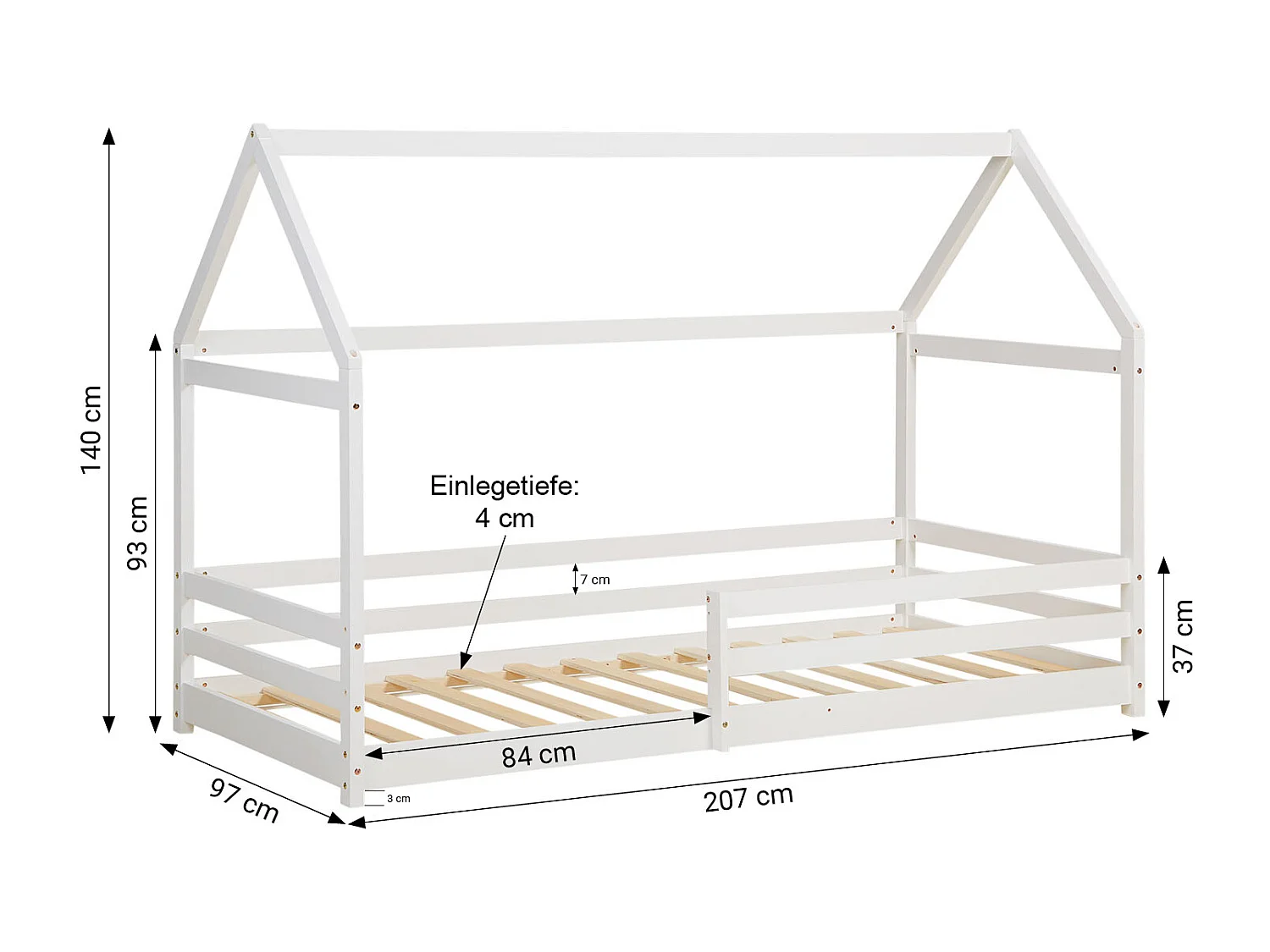 Kinderbett 90x200 cm weiß
