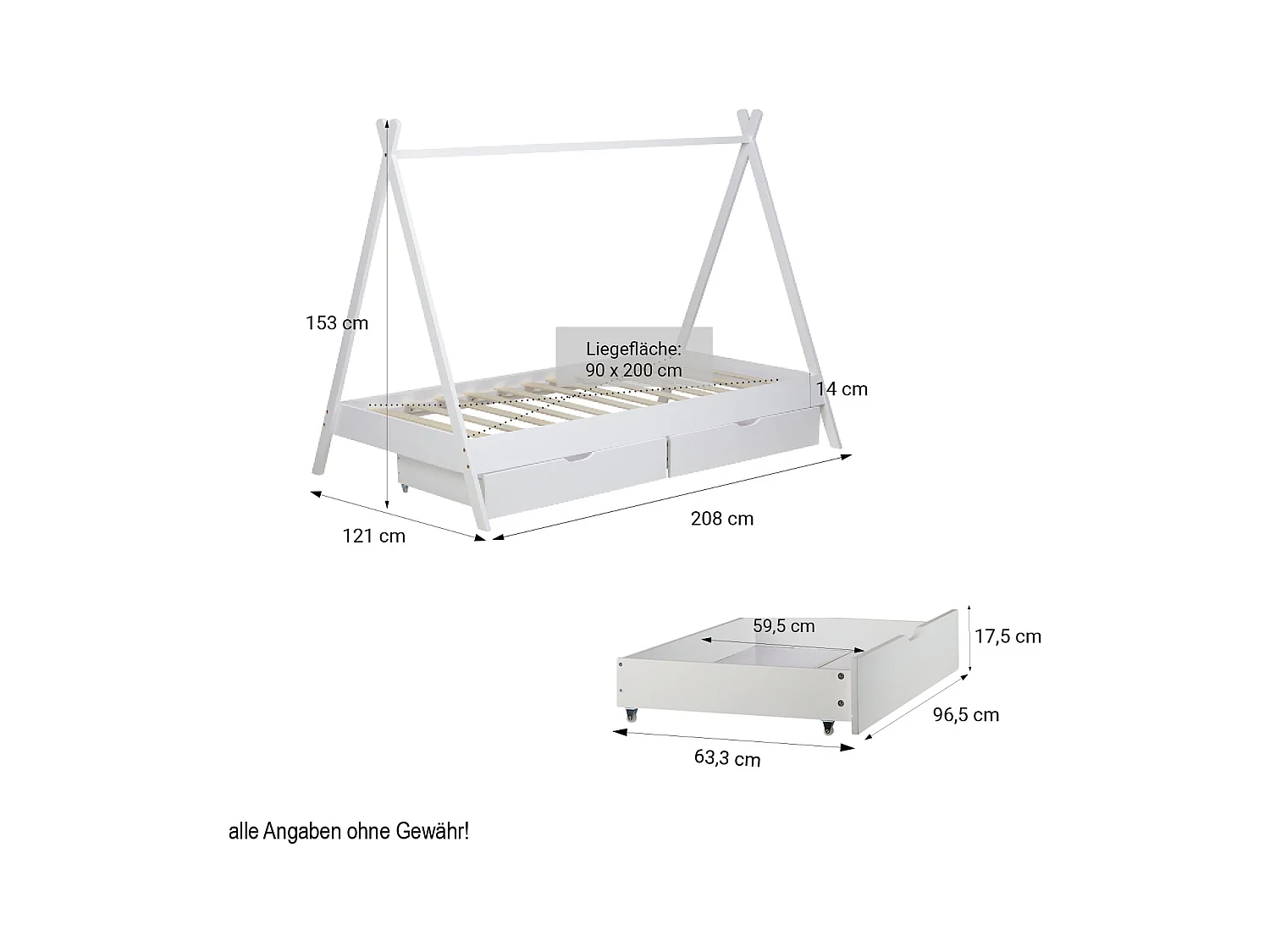 Kinderbed 90x200 cm wit