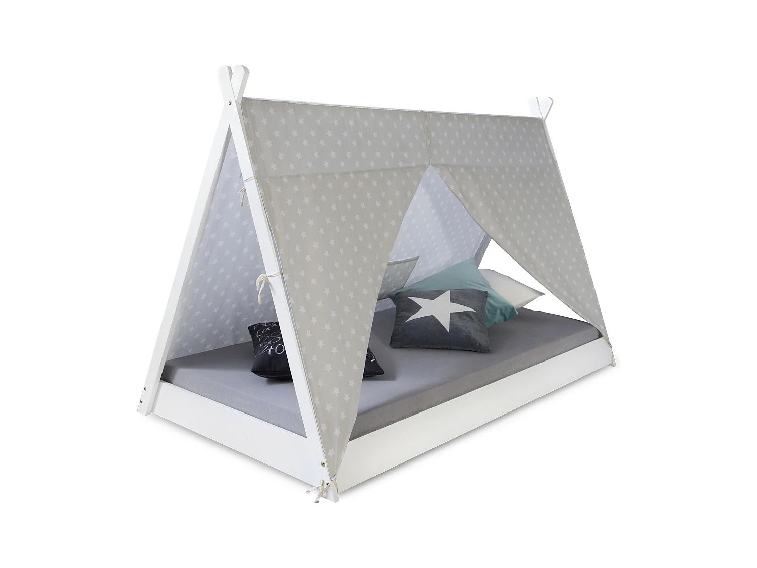 Kinderbett 90x200 cm weiß grau Canvas Sterne