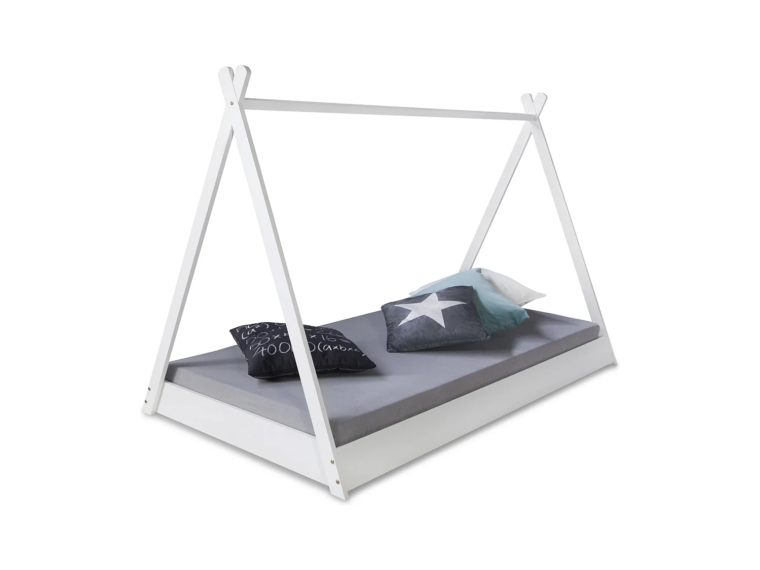 Kinderbett 90x200 cm weiß grau Canvas Sterne