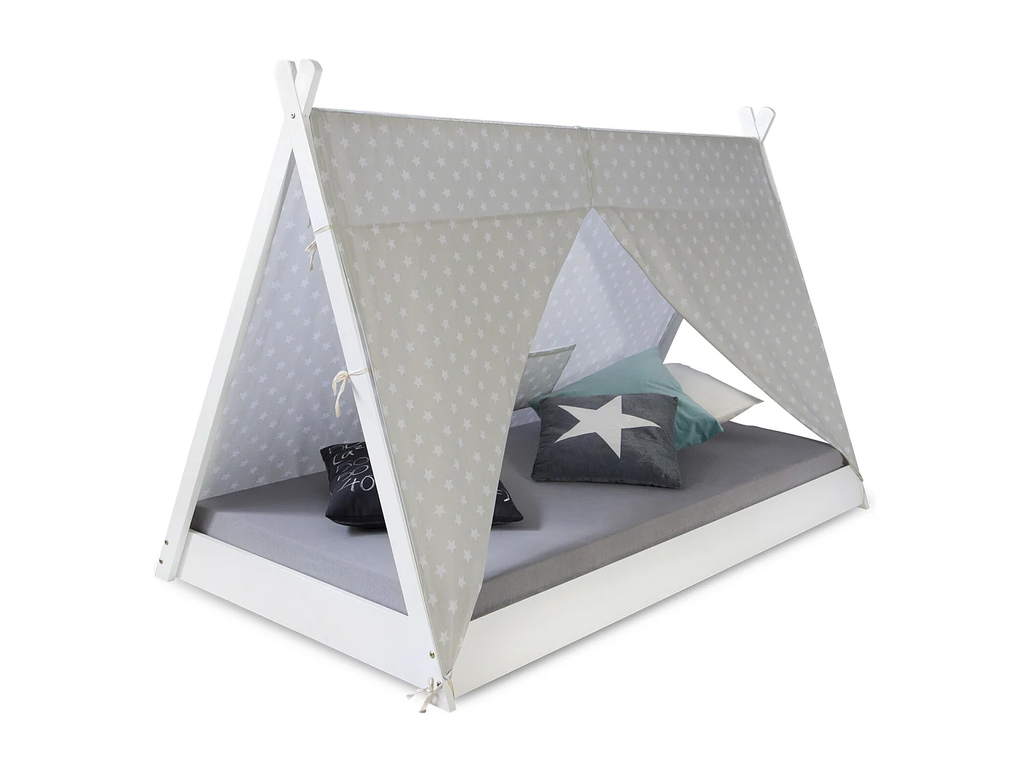 Lit enfant 90x200 cm blanc gris toile étoiles