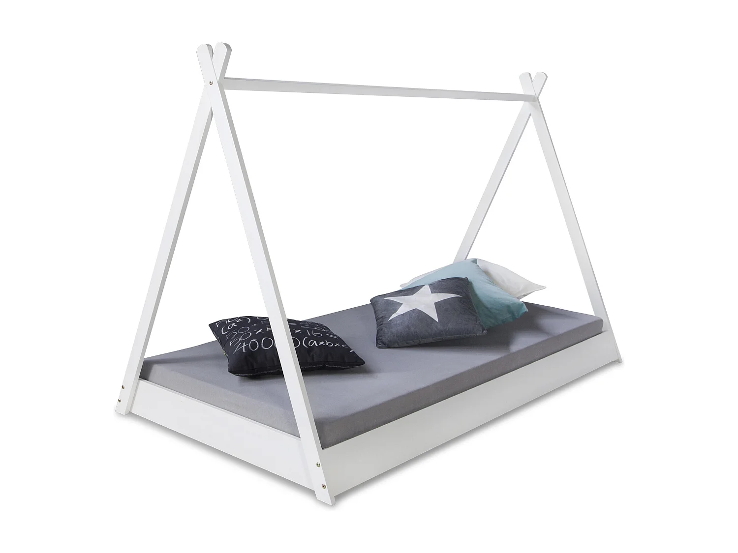 Lit enfant 90x200 cm blanc gris toile étoiles