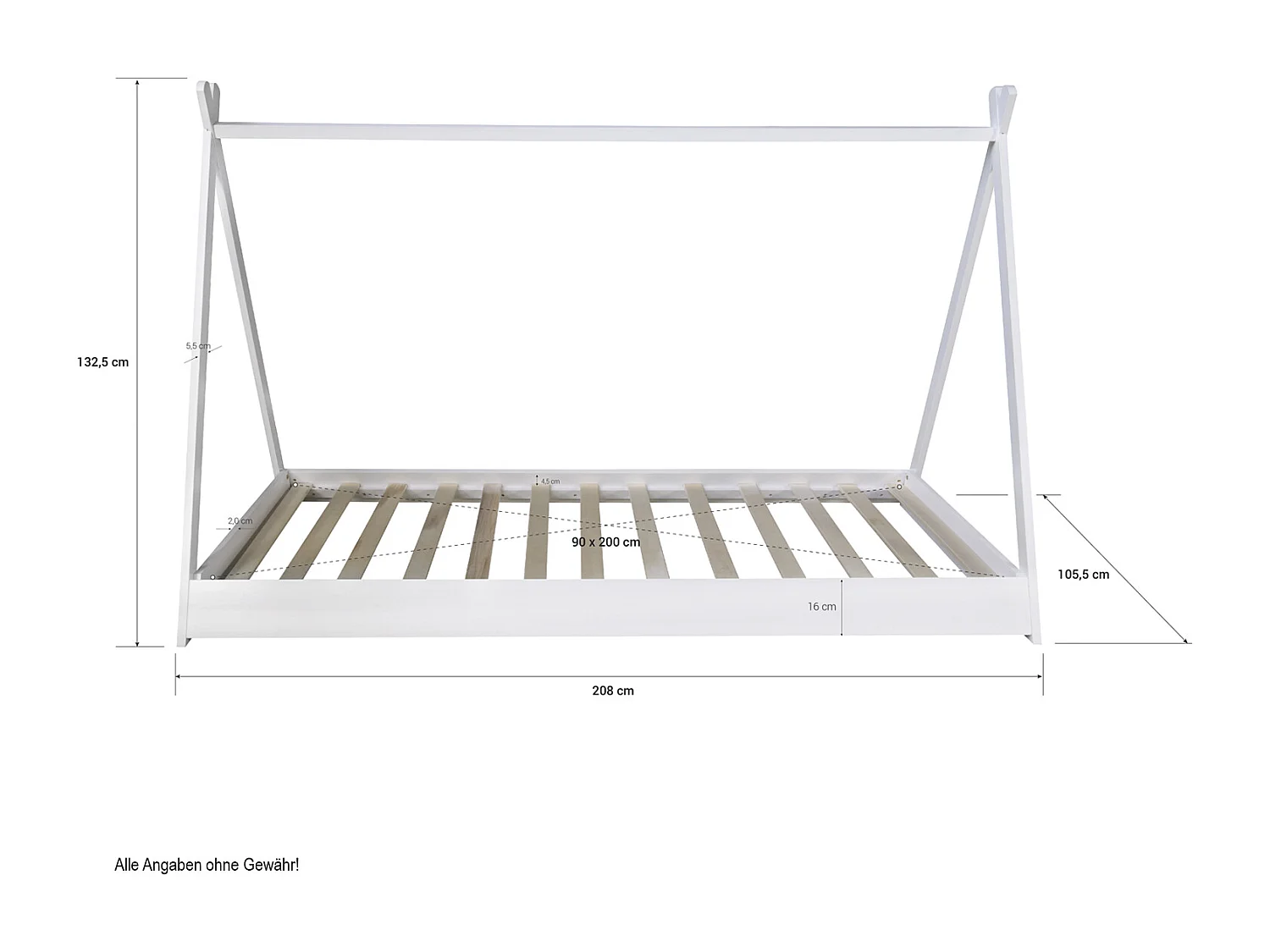 Lit enfant 90x200 cm blanc gris toile étoiles