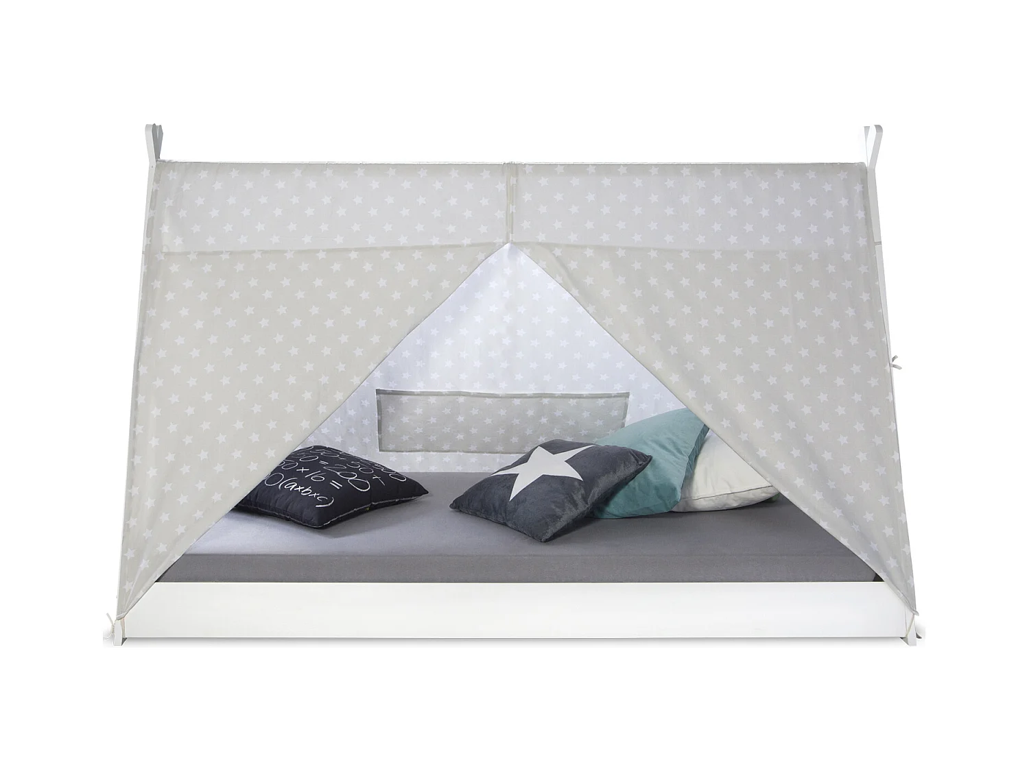 Kinderbett 90x200 cm Weiß Grau Leinwand Sterne