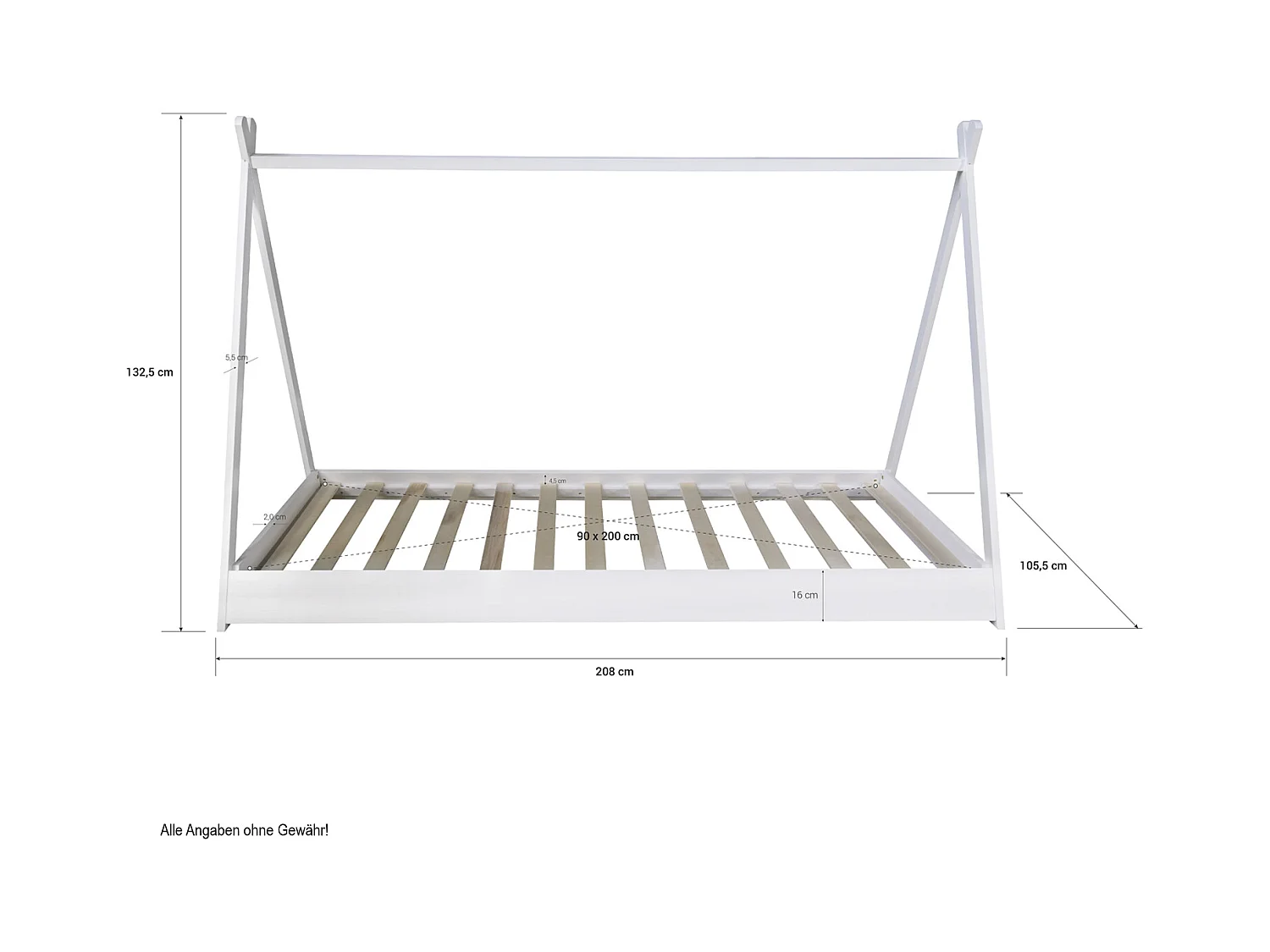 Kinderbett 90x200 cm Weiß Grau Leinwand Sterne