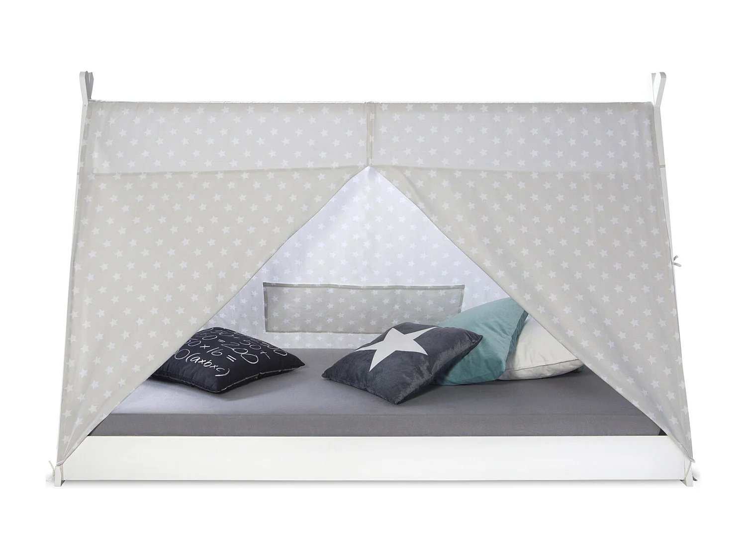 Kinderbett 90x200 cm Weiß Grau Leinwand Sterne