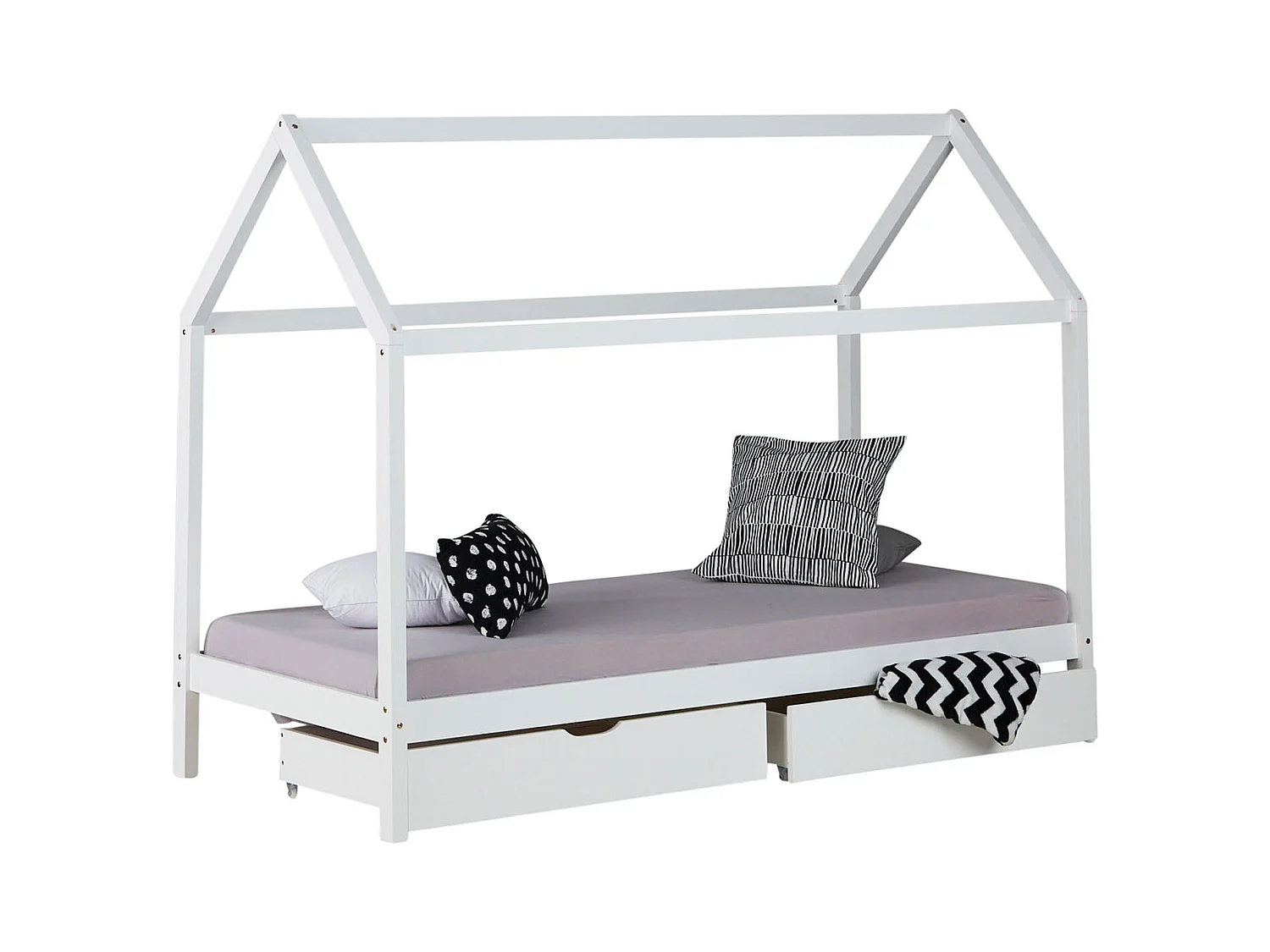 Kinderbed 90x200 cm wit Huis Bedframe voor kinderen met laden