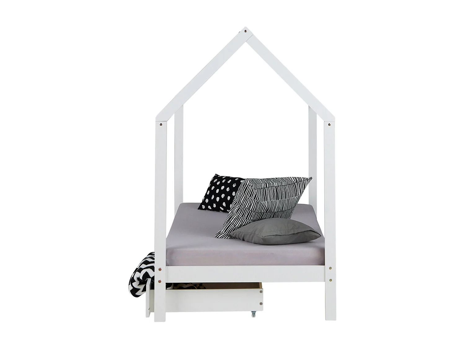 Lit pour enfants 90x200 cm blanc Cadre de lit Maison pour enfants avec tiroirs