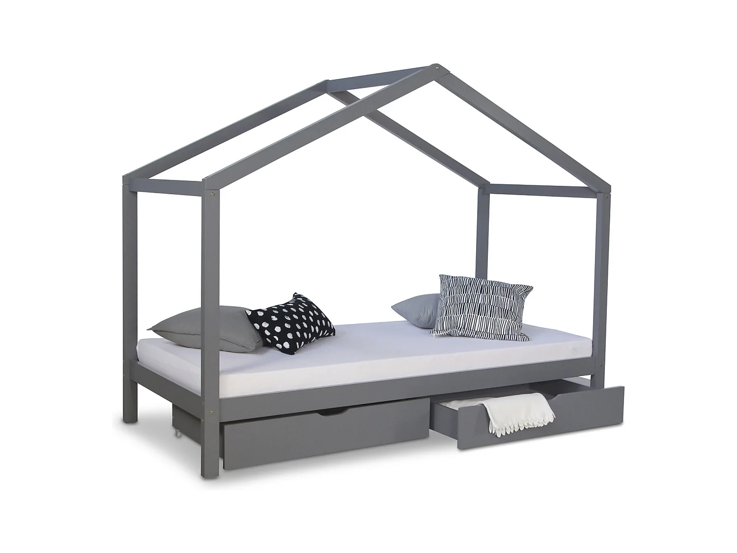 Kinderbed 90x200 cm grijs matras 90x200 cm wit