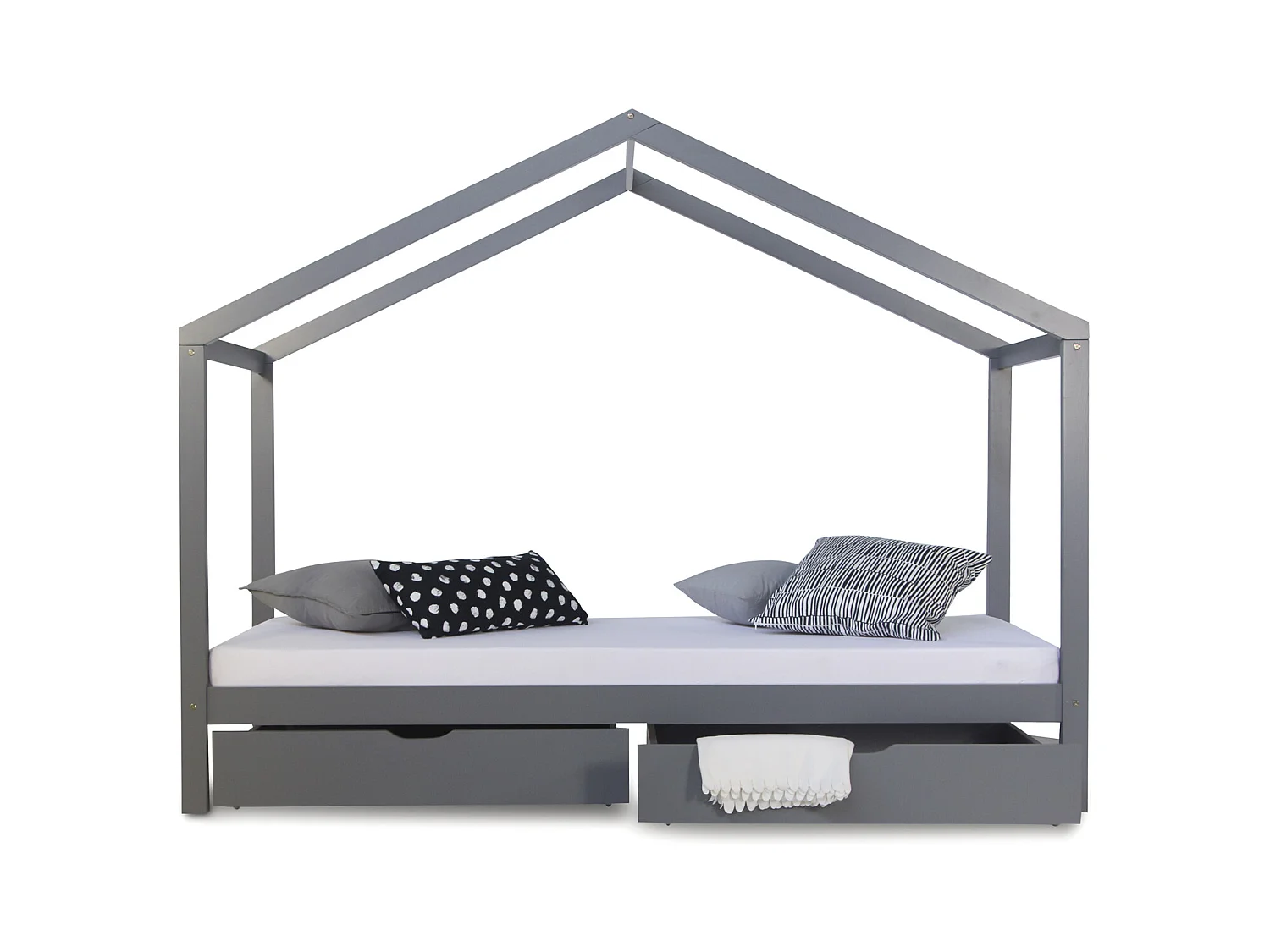 Kinderbed 90x200 cm grijs matras 90x200 cm wit