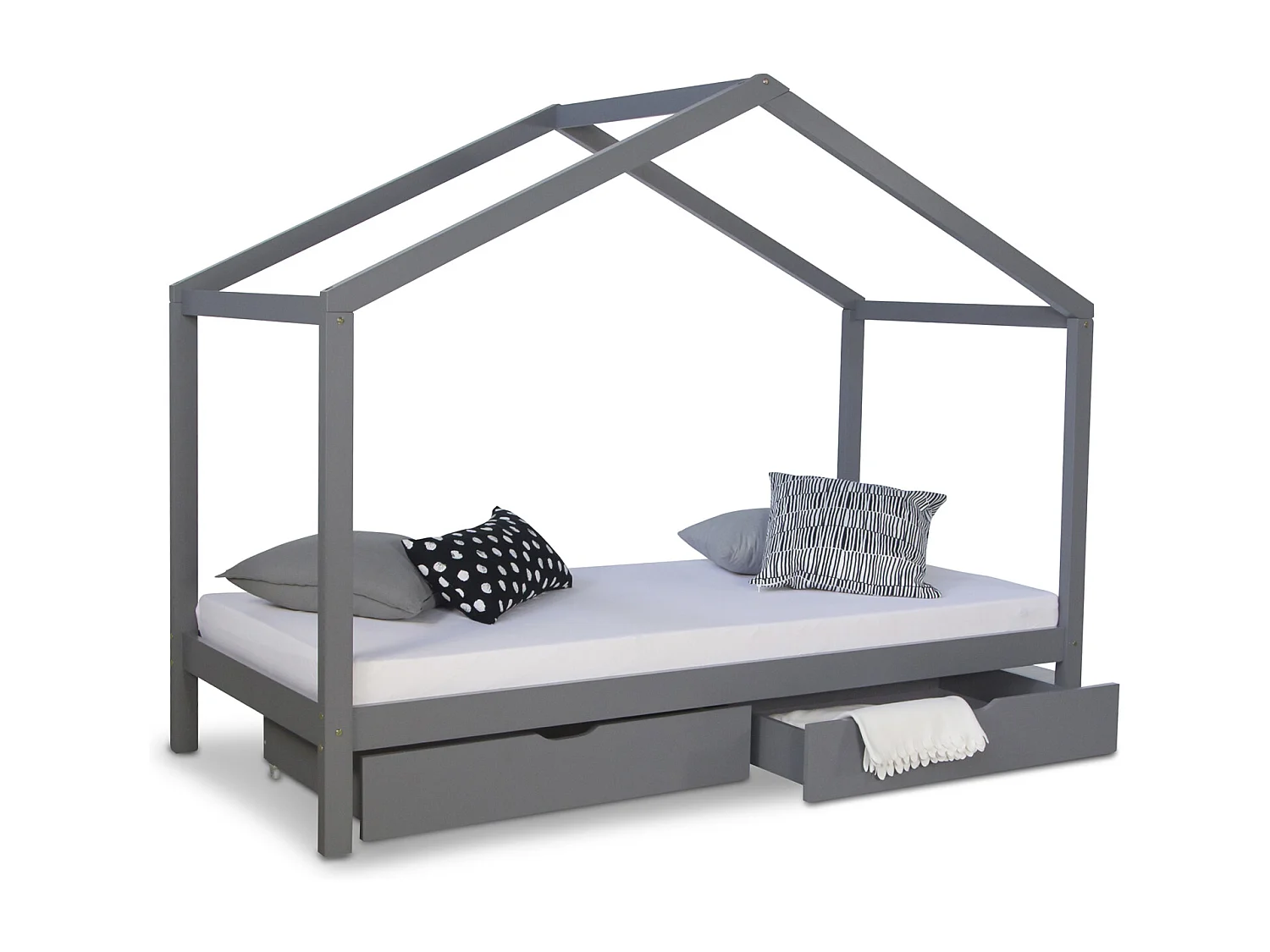 Kinderbett 90x200 cm grau Matratze 90x200 cm weiß
