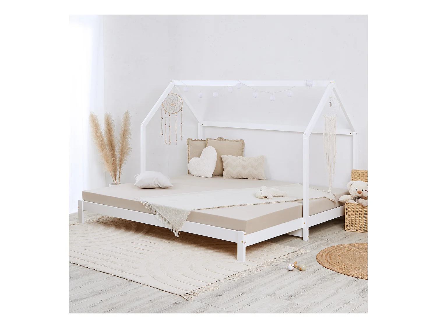 Kinderbett 90x200 cm weiß Hausbett Baumhausbett