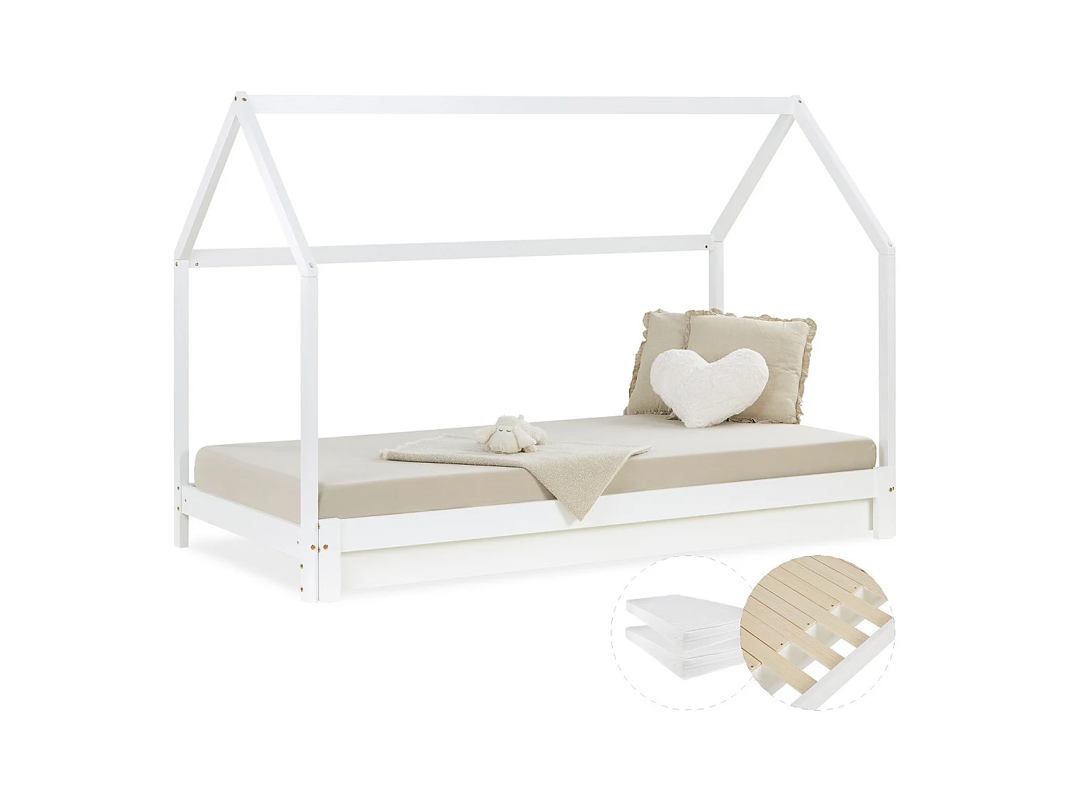 Kinderbett 90x200 cm weiß Hausbett Baumhausbett