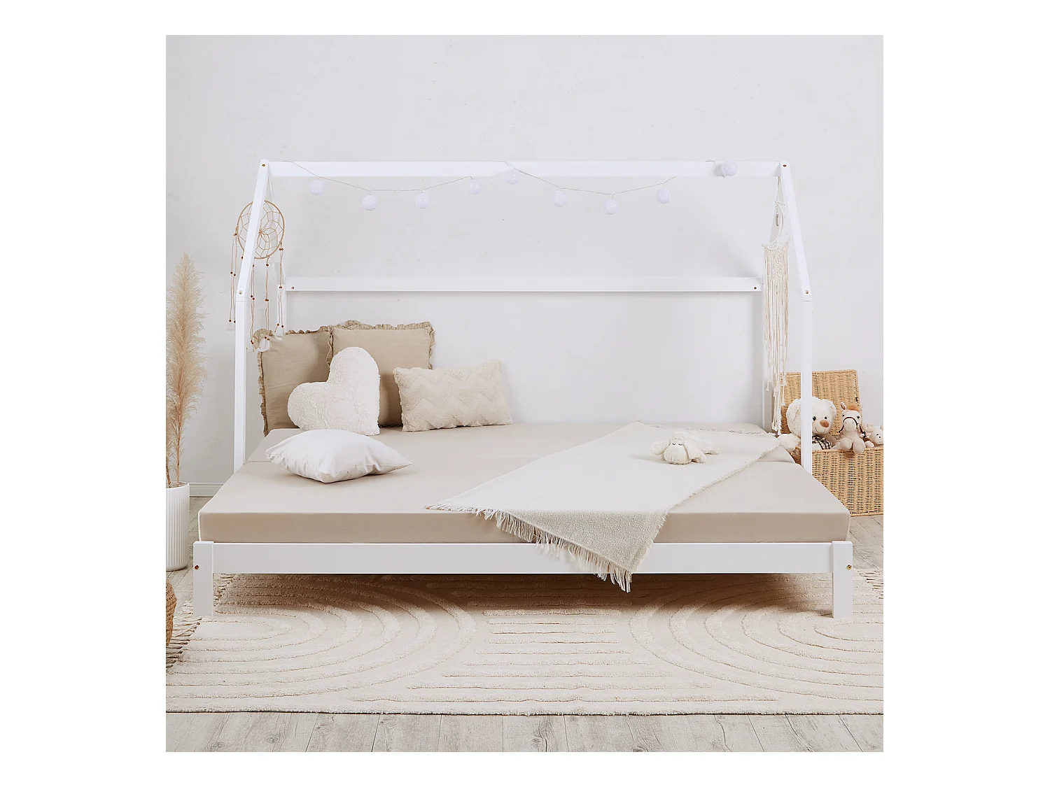 Kinderbett 90x200 cm weiß Hausbett Baumhausbett