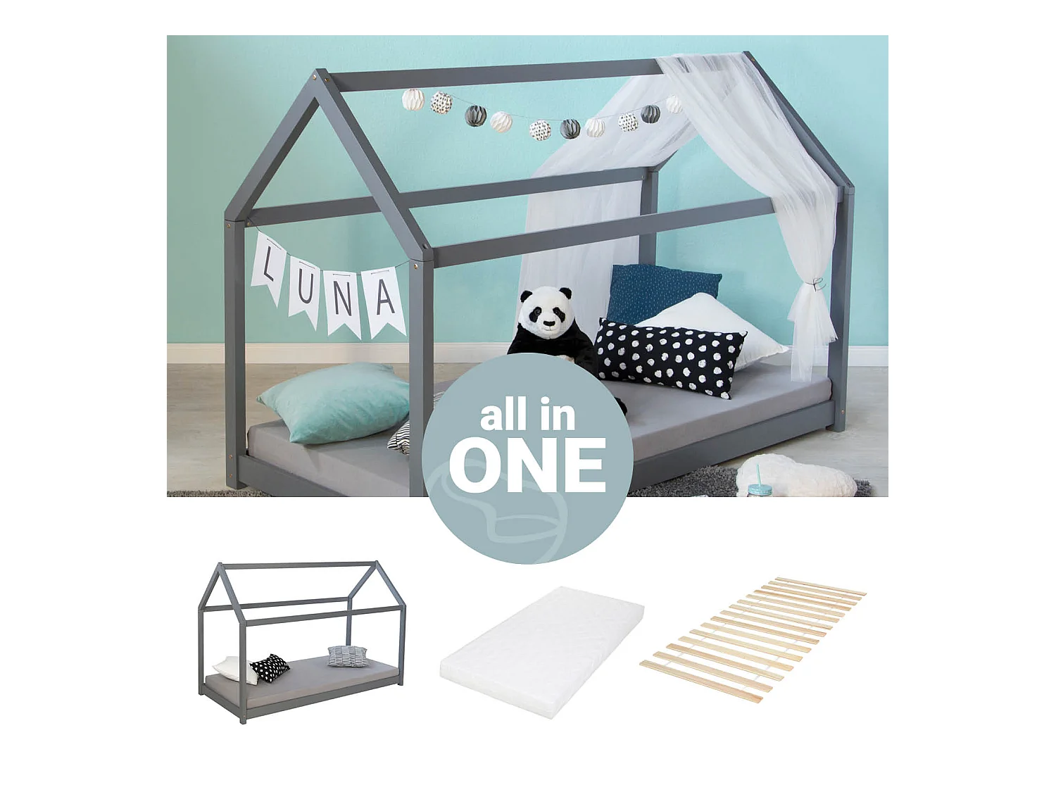 Kinderbed 80x160 cm Grijs Huisbed