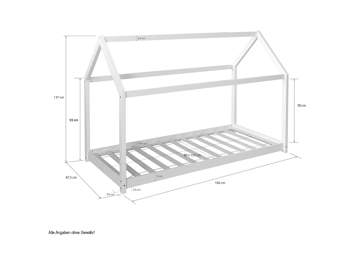 Kinderbed 80x160 cm Grijs Huisbed