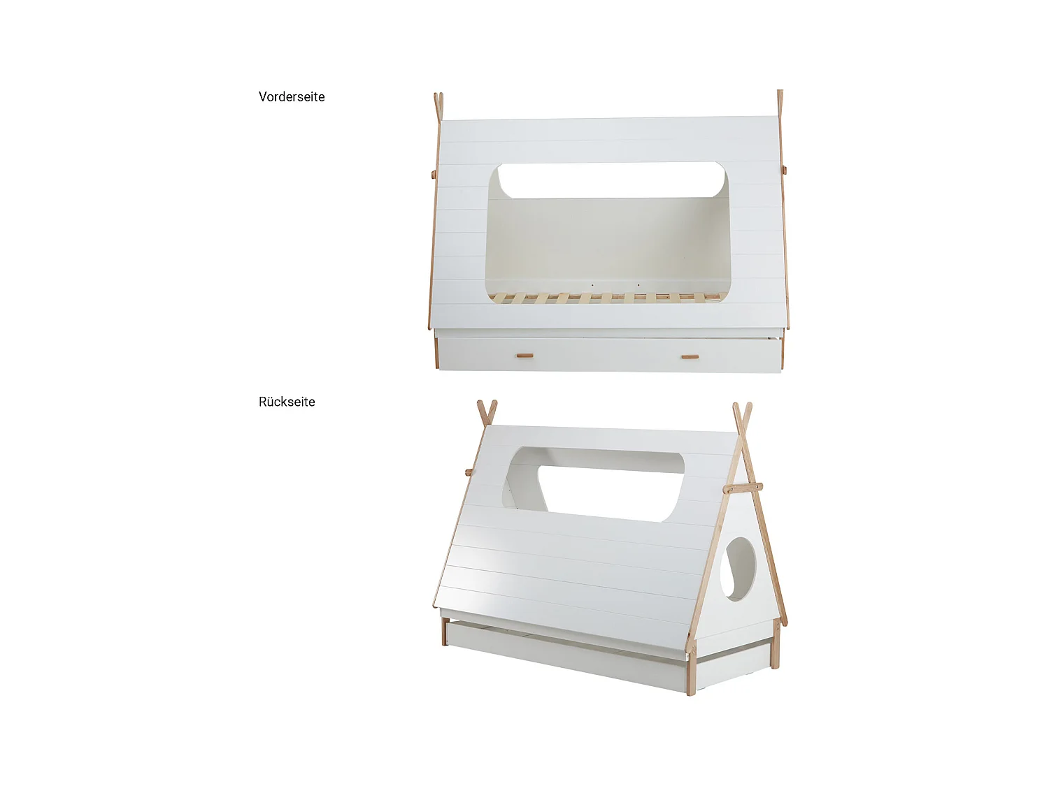 Kinderbed 90x200 cm wit tipi huis bed van hout