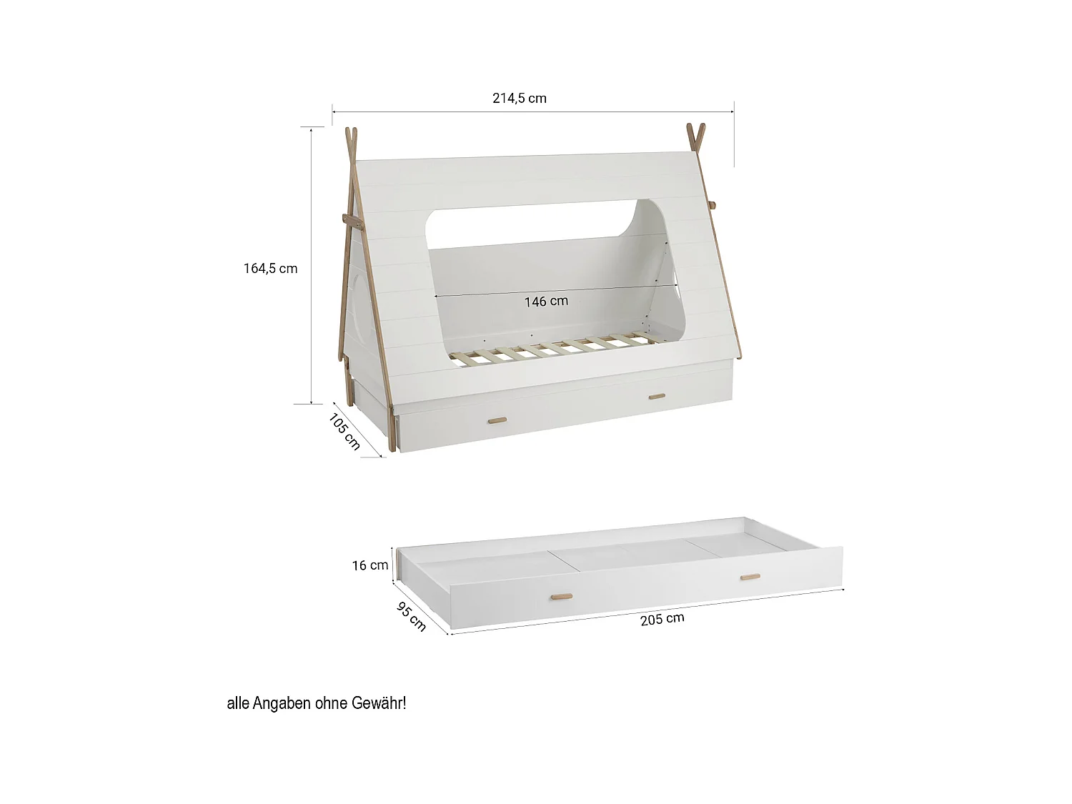 Kinderbed 90x200 cm wit tipi huis bed van hout