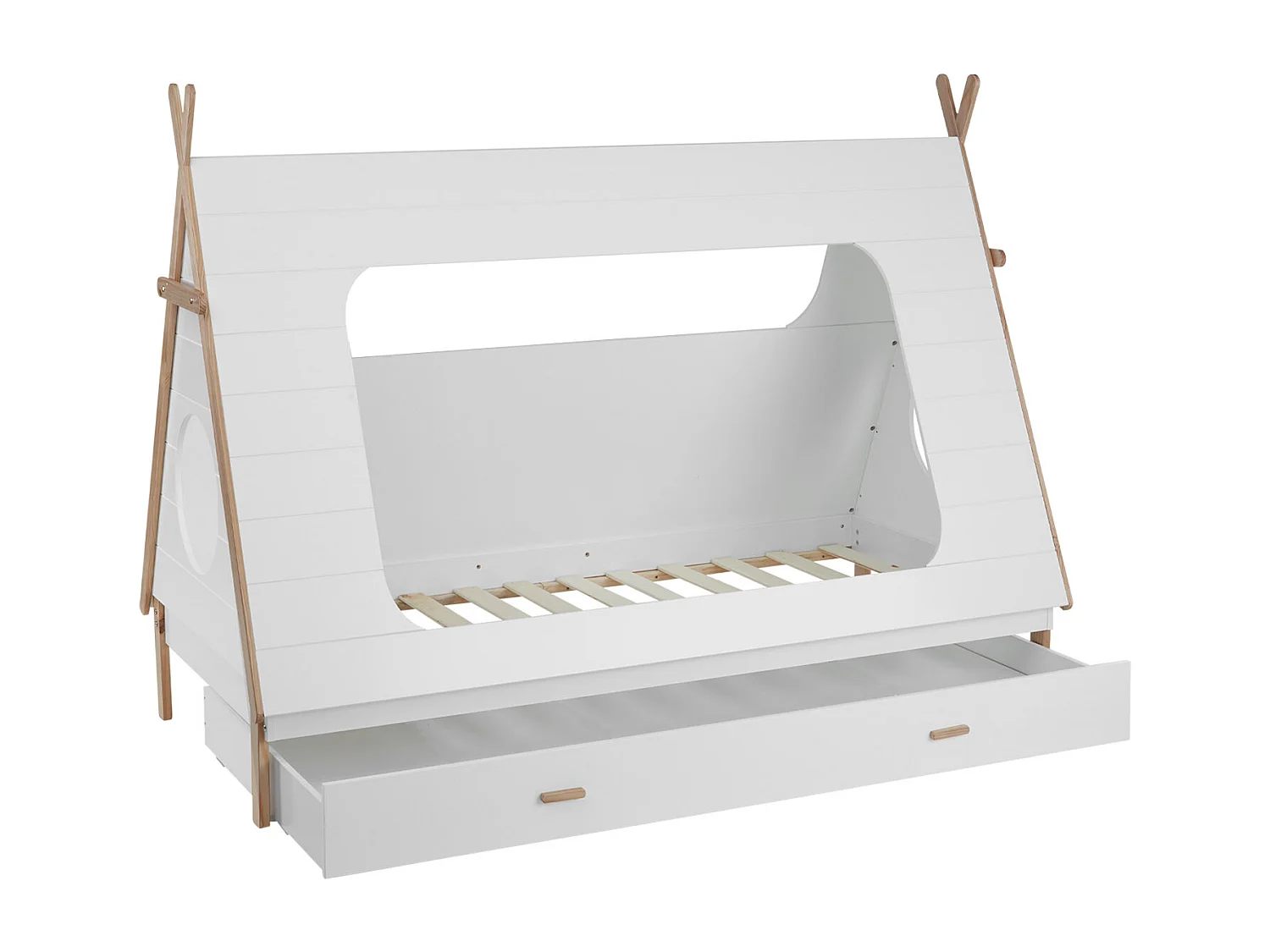 Lit enfant 90x200 cm blanc tipi maison lit en bois