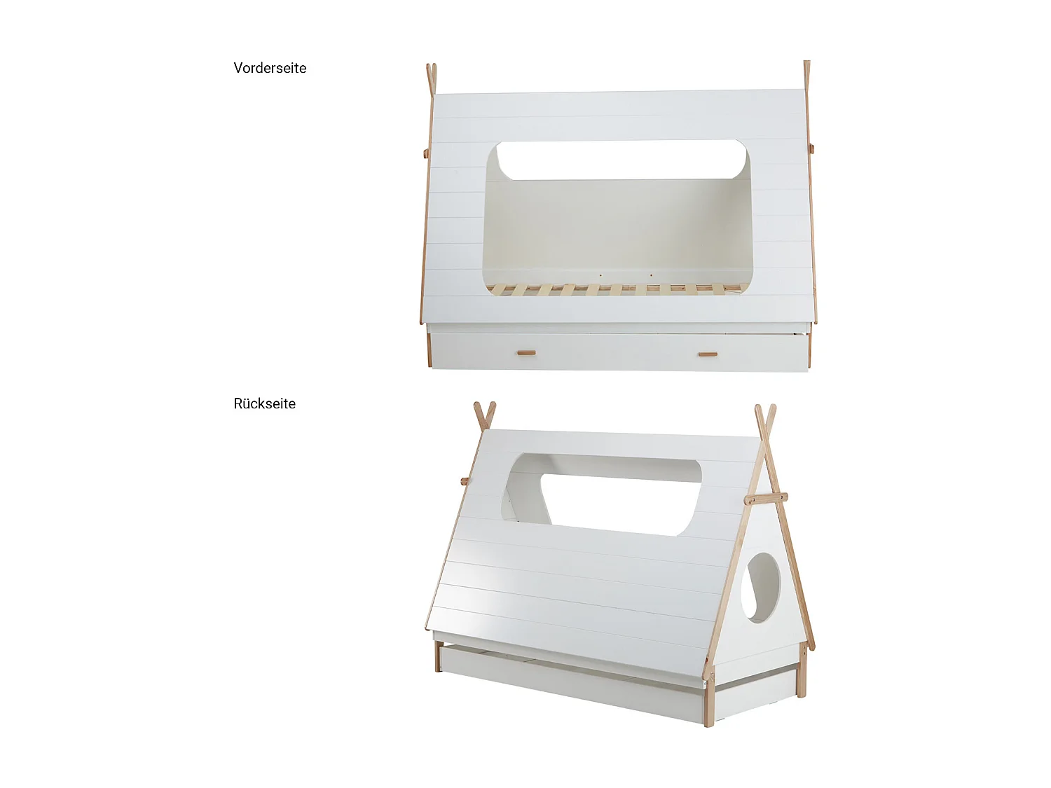 Lit enfant 90x200 cm blanc tipi maison lit en bois