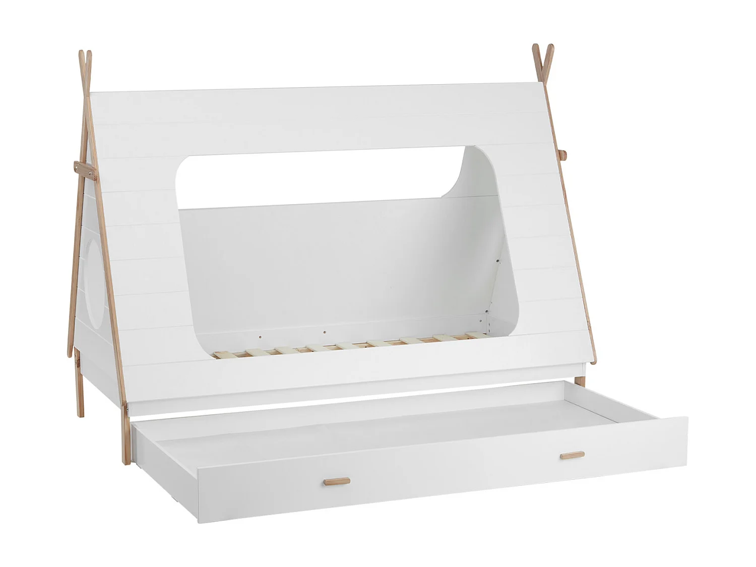 Lit enfant 90x200 cm blanc tipi maison lit en bois