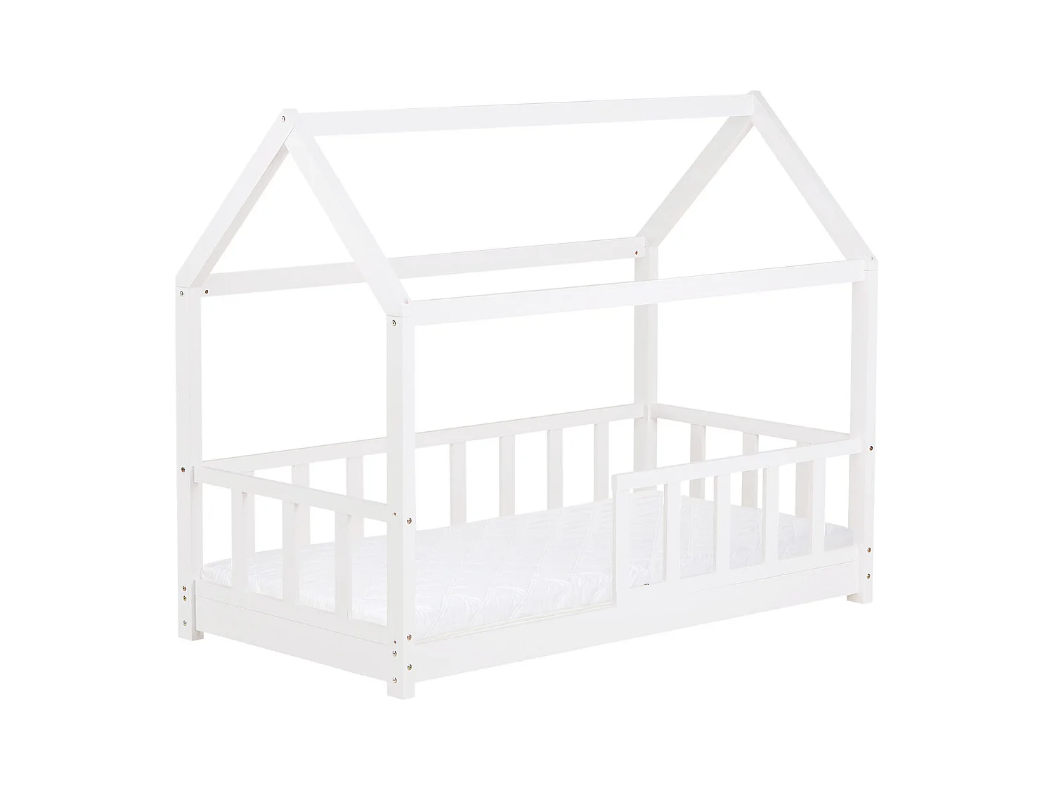 Kinderbett 80x160 cm weiß Hausbett mit Schutzgittern