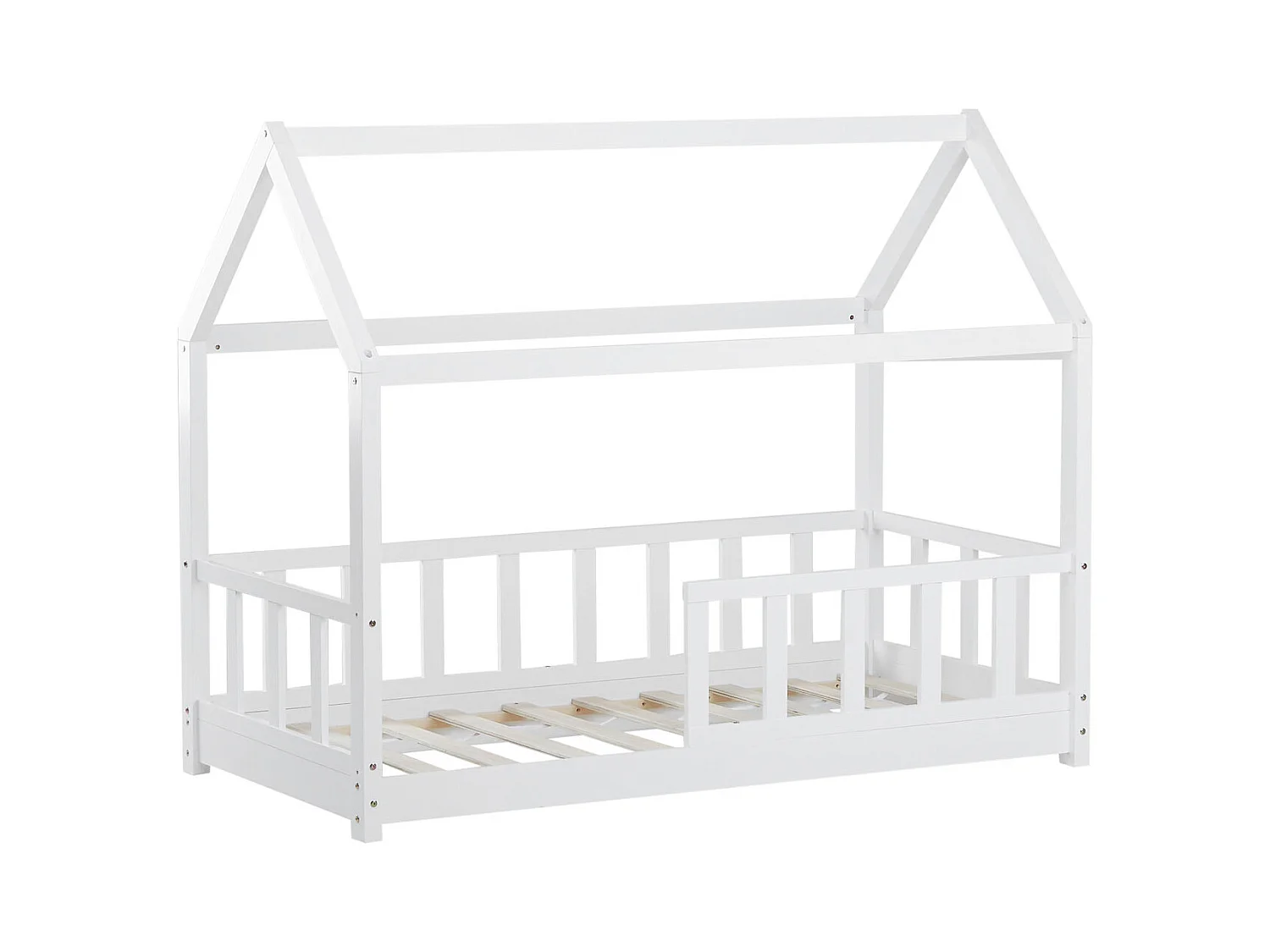 Kinderbett 80x160 cm weiß Hausbett mit Schutzgittern