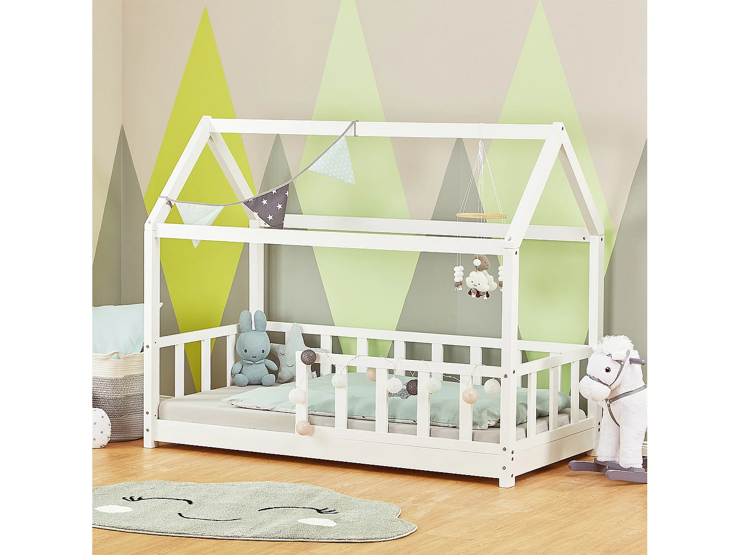 Lit d'enfant 80x160 cm Maison Blanche avec Barrières