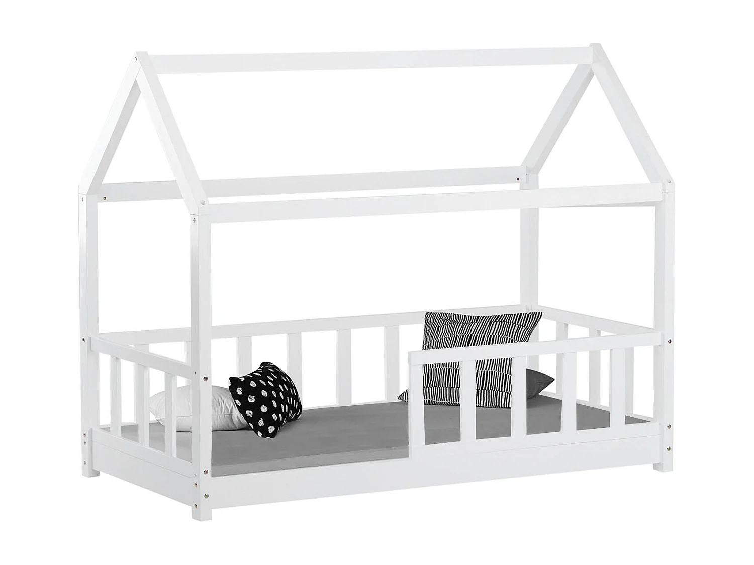 Lit d'enfant 80x160 cm Maison Blanche avec Barrières