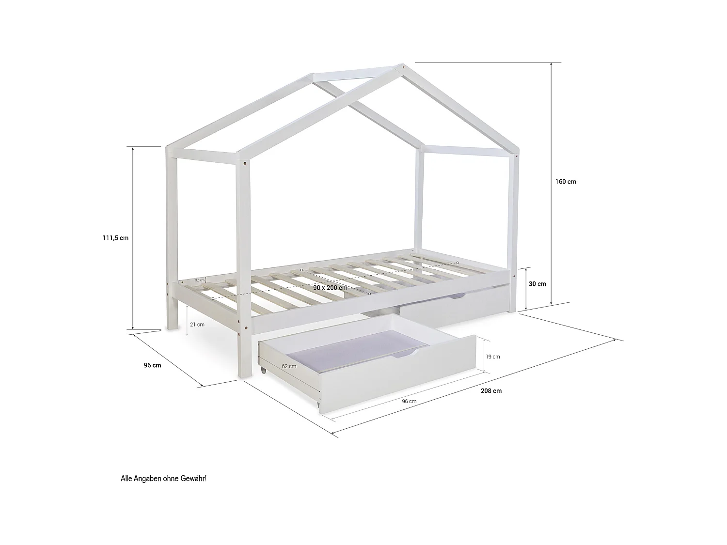 Kinderbed 208x160x96 cm wit huisbed