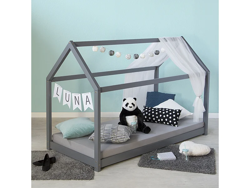 Hausbett 90x200 cm Grau Holzbett