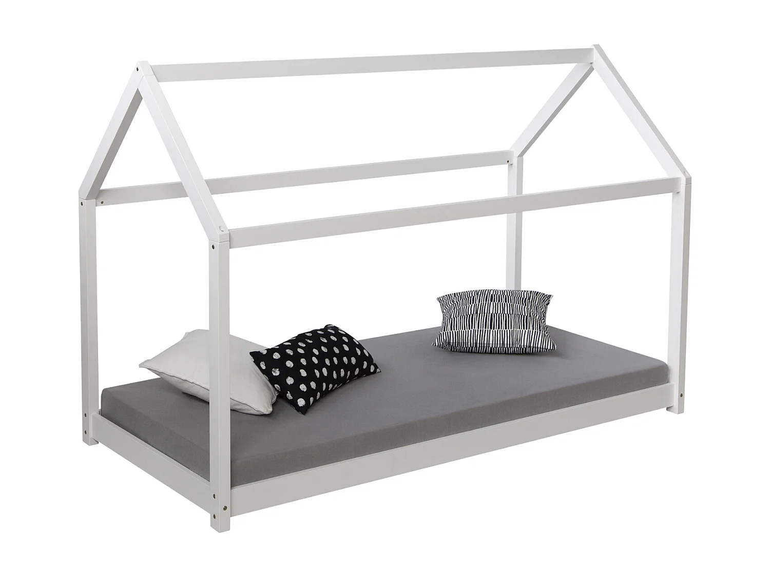 Kinderbett 80x160x12 cm weißes Hausbett mit Matratze