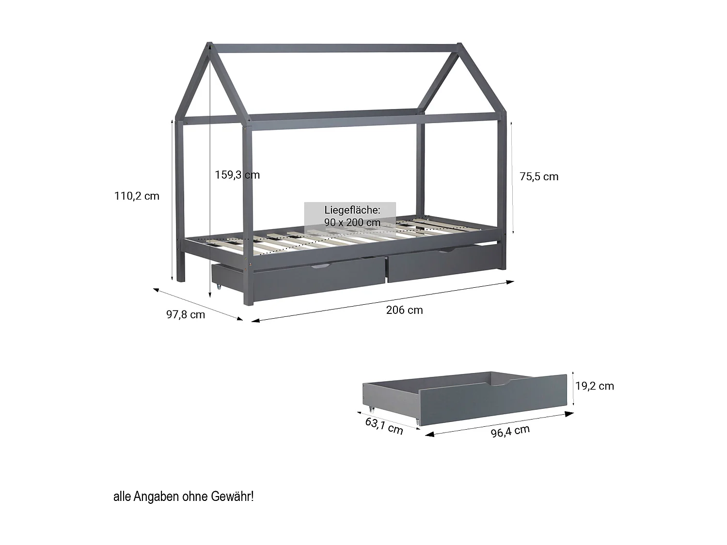 Cadre de lit 90x200 cm gris