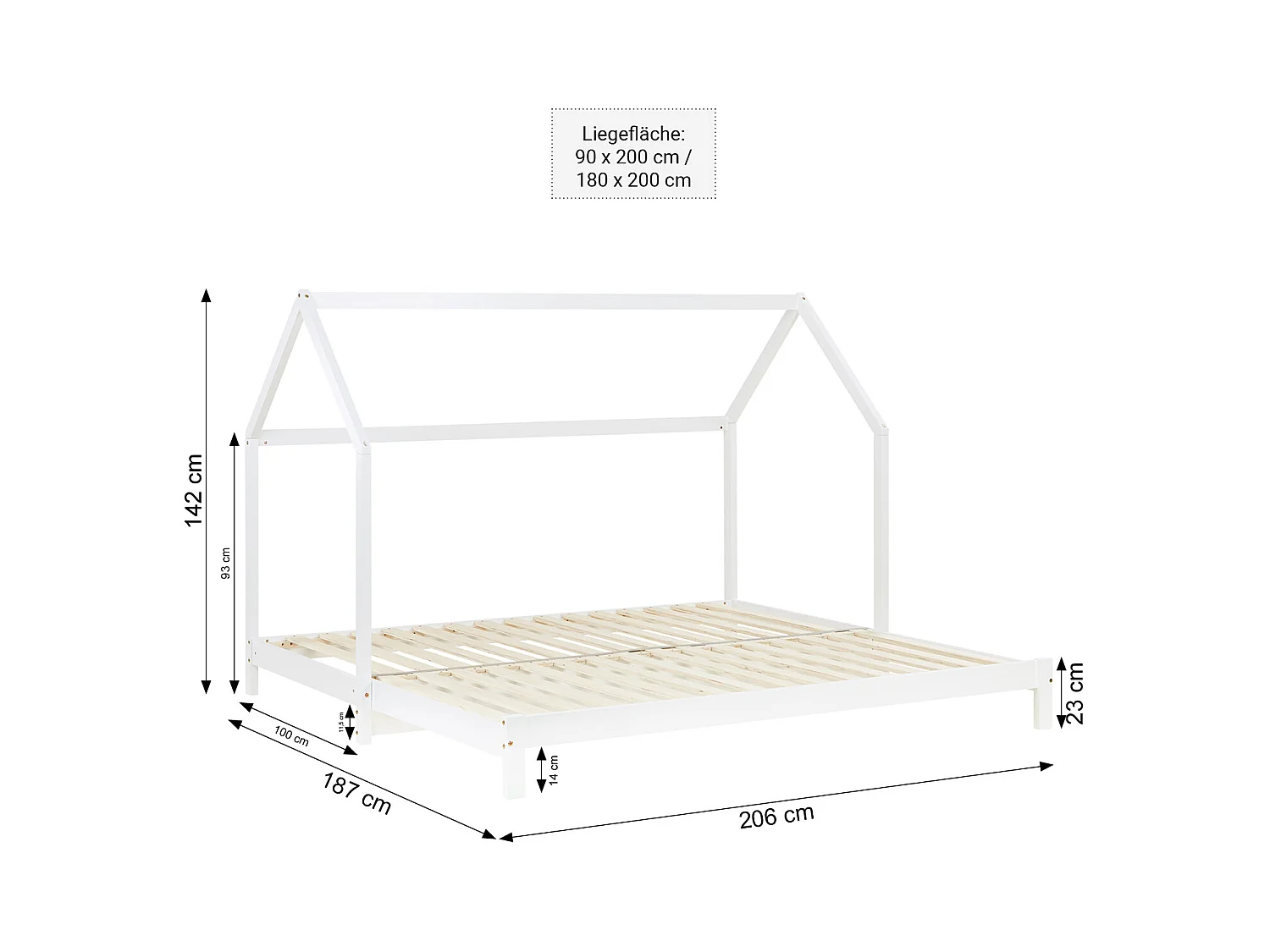 Kinderbett 90x200 cm, weiß