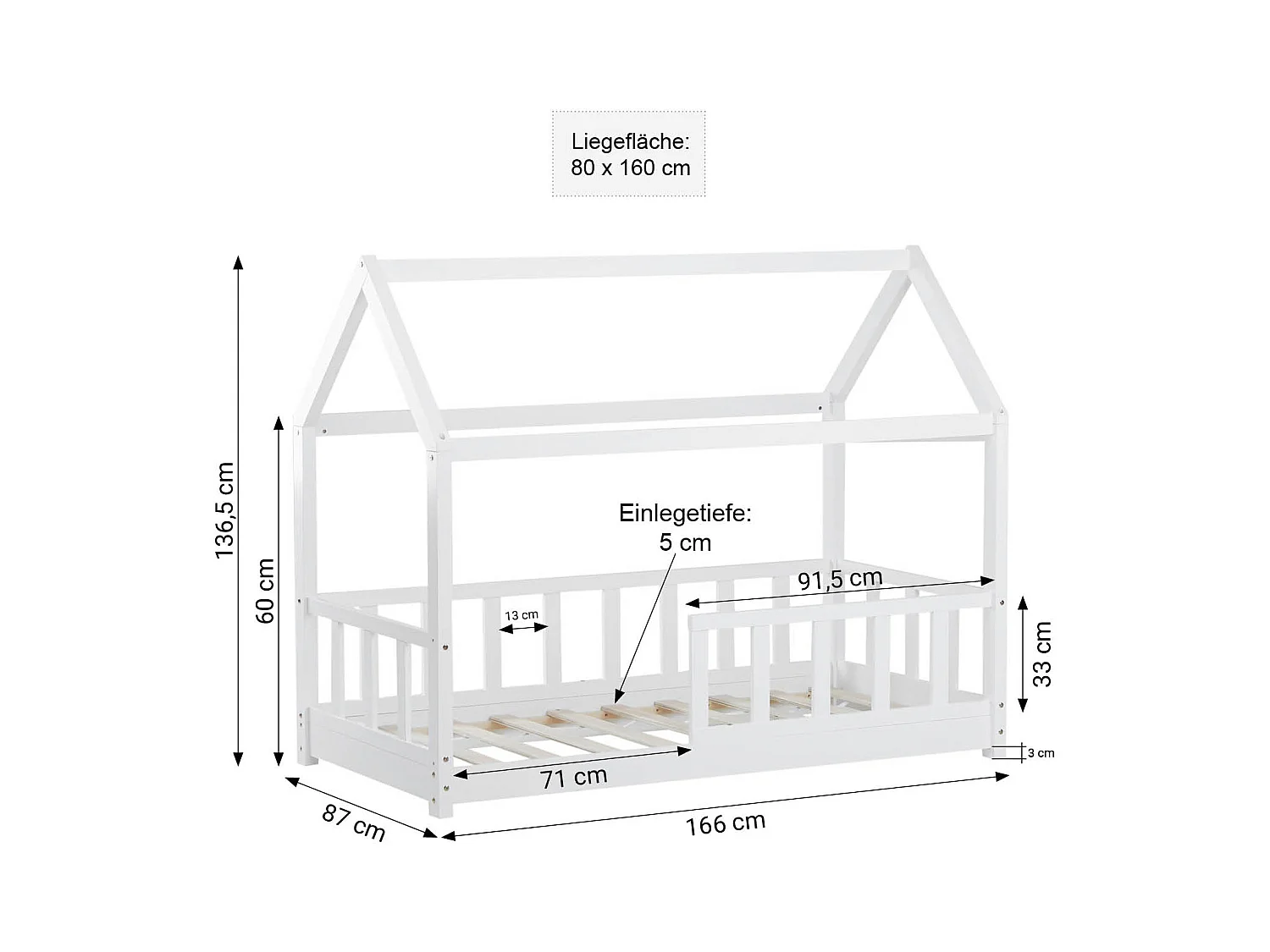 Kinderbett 80x160 cm weiß Montessori