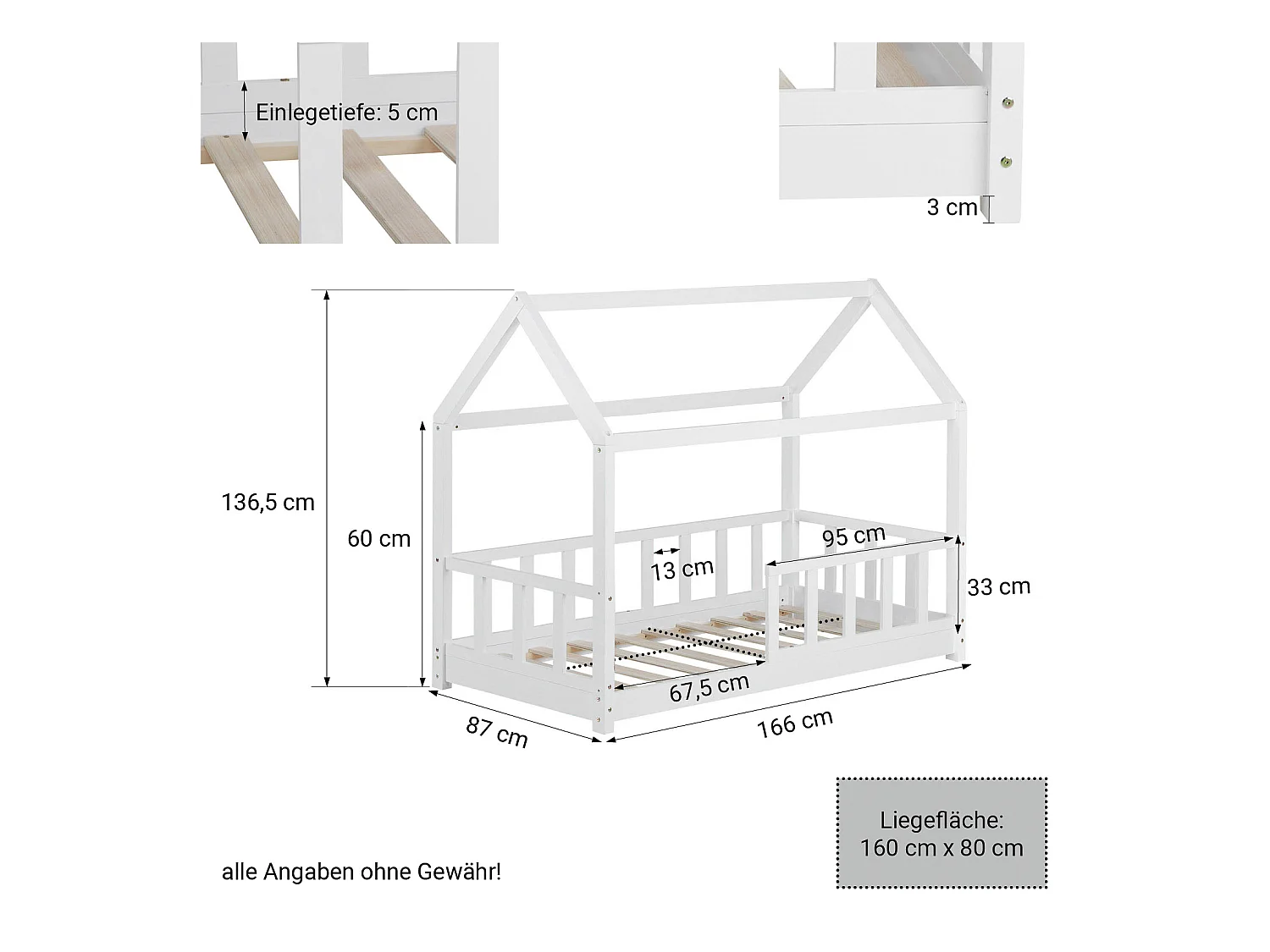 Kinderbett 80x160 cm weiß Montessori