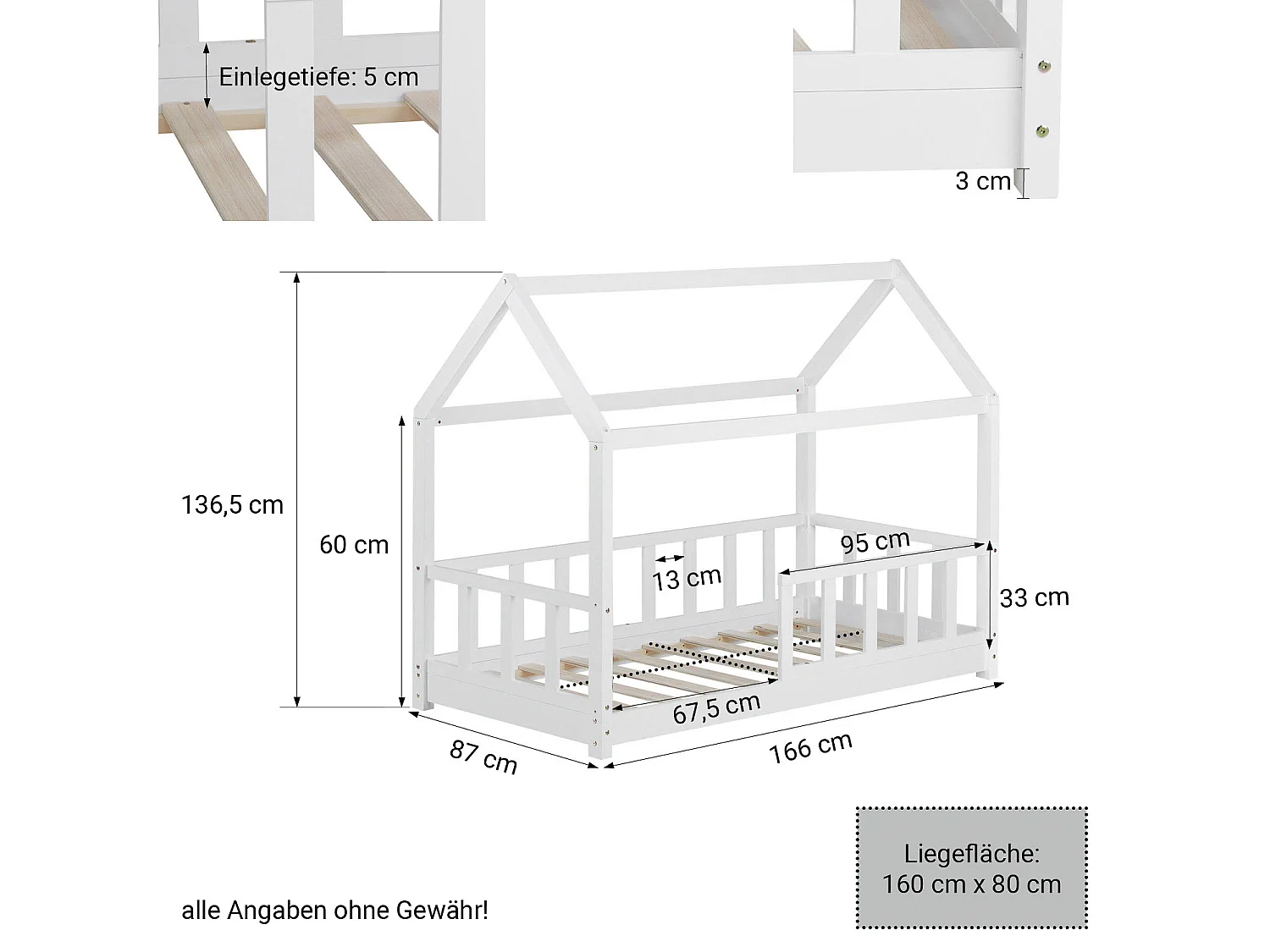 Cama infantil 80x160 cm blanca Montessori