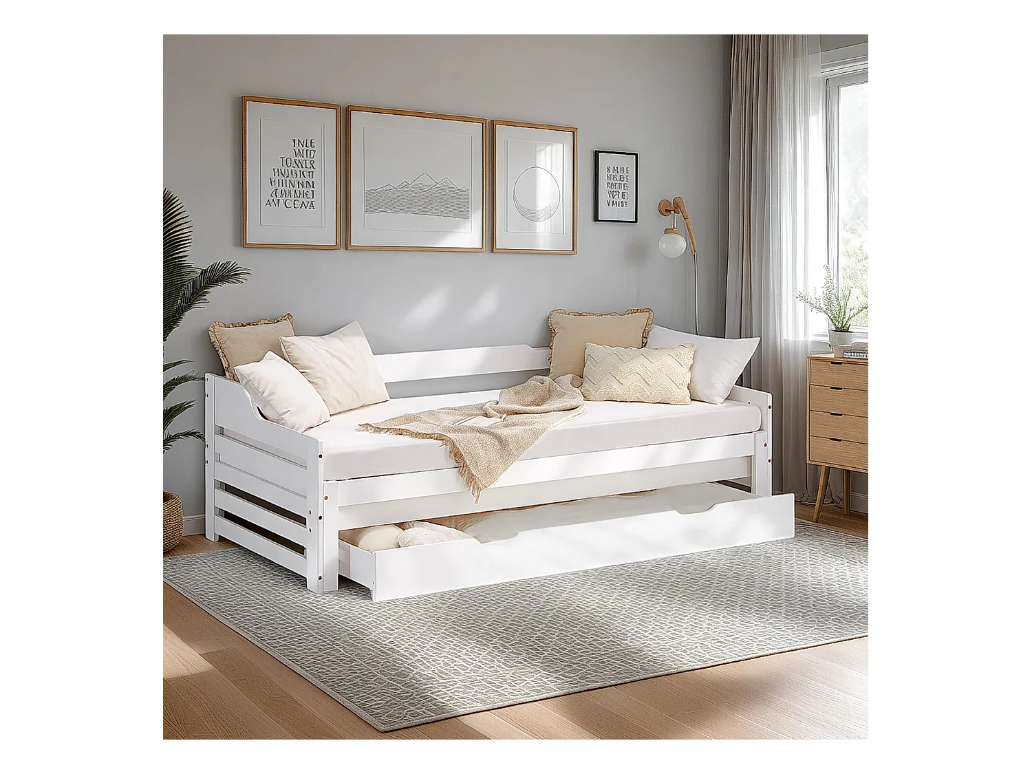 Lit enfant en bois avec tiroir, 90x200 cm, blanc