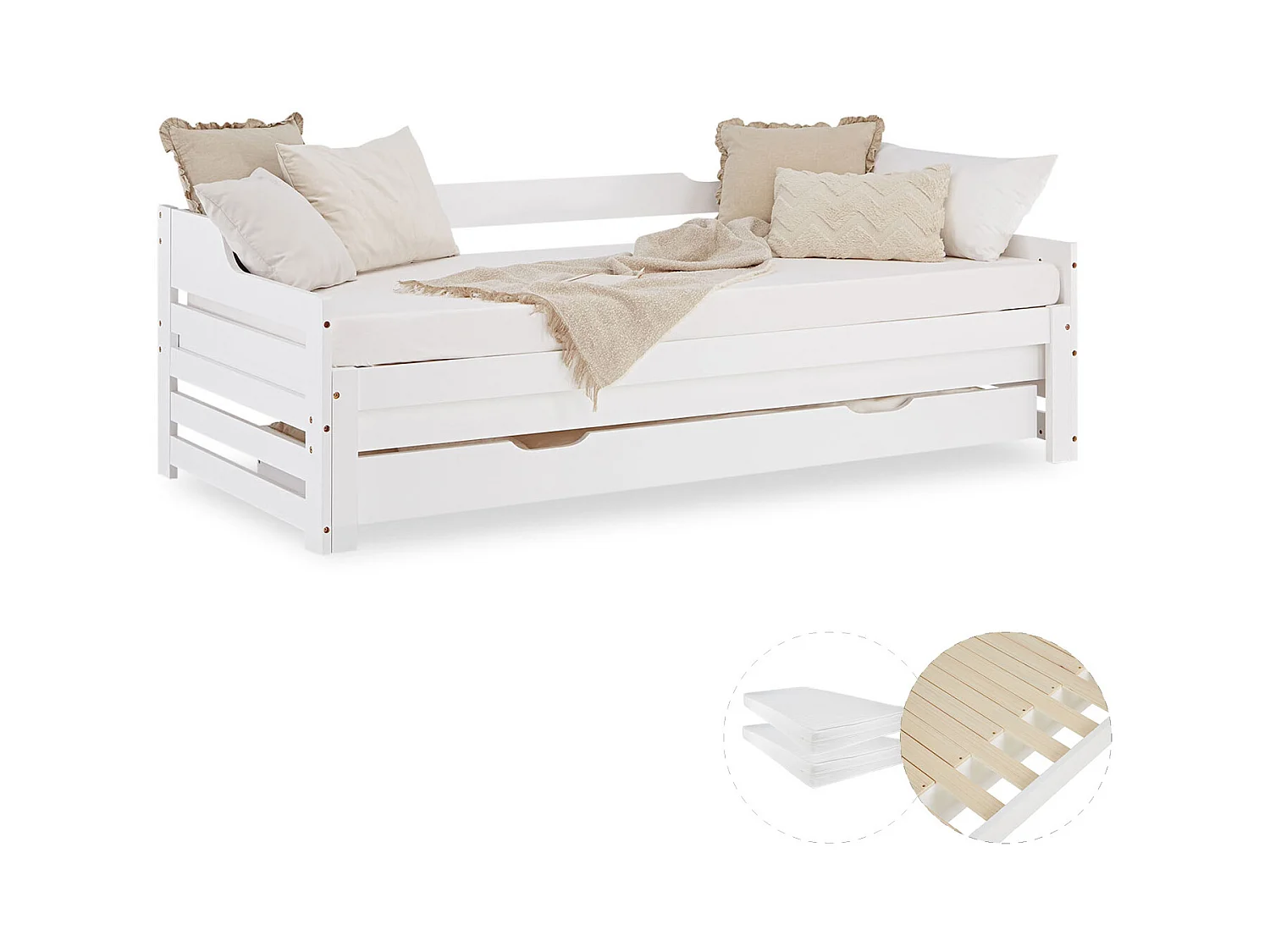 Lit enfant en bois avec tiroir, 90x200 cm, blanc