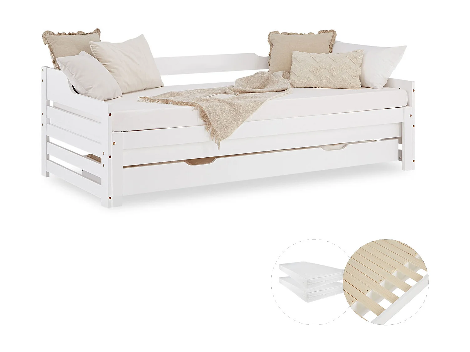 Lit enfant en bois avec tiroir, 90x200 cm, blanc