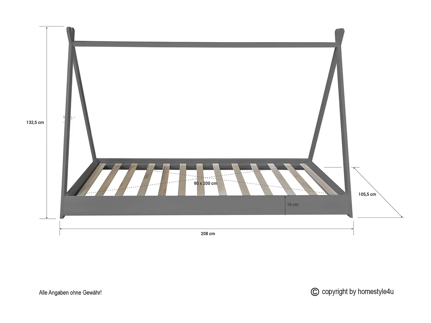 Lit pour enfants 90x200 cm Gris